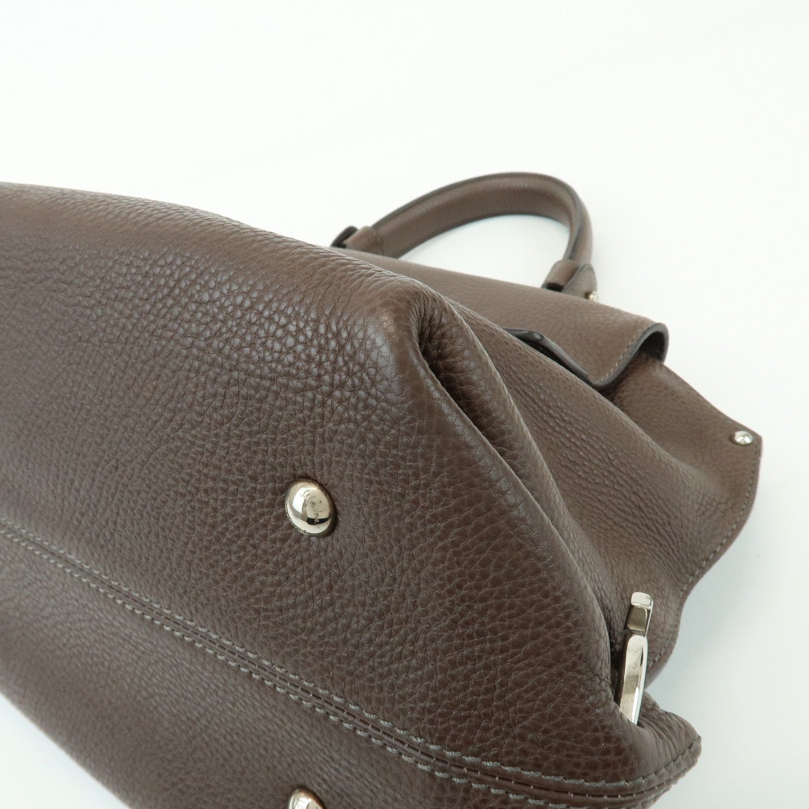 Ferragamo Gancini Leather Top Handle Hand Bag Brown