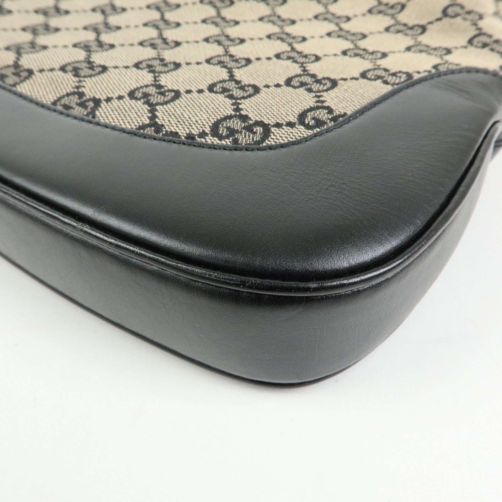GUCCI Jackie GG Canvas Leather Shoulder Bag Beige Black 0013306