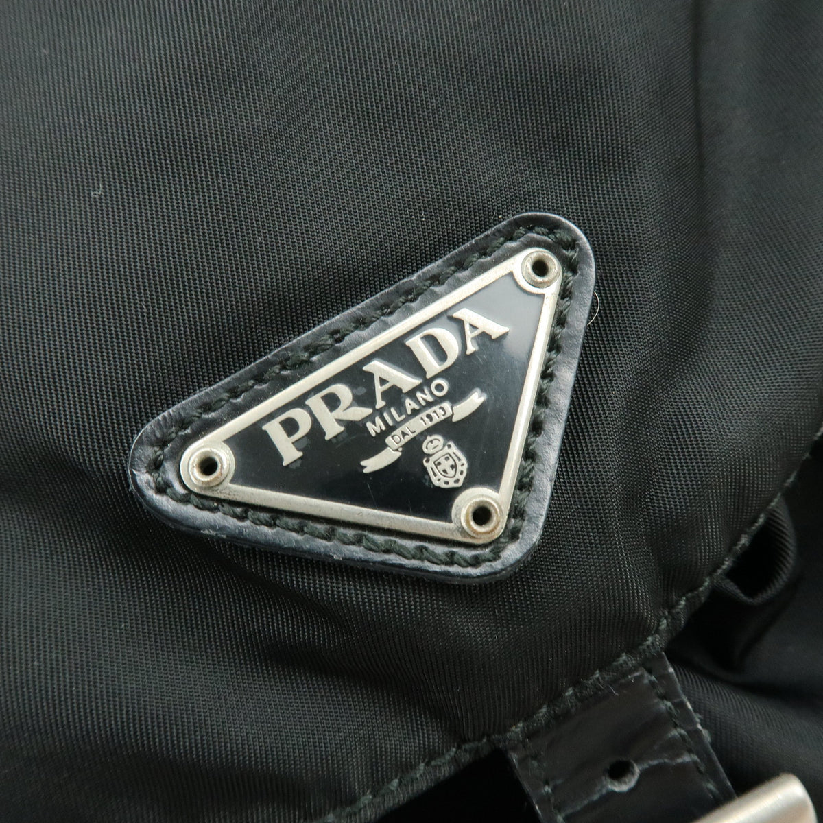 PRADA Triangle Logo Nylon Leather Backpack Rucksack Black