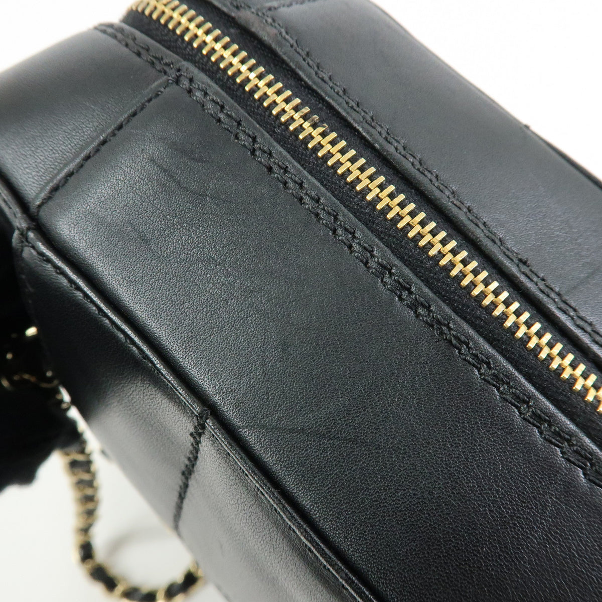 CHANEL Chocolate Bar Calf Skin Chain Shoulder Bag Hand Bag Black