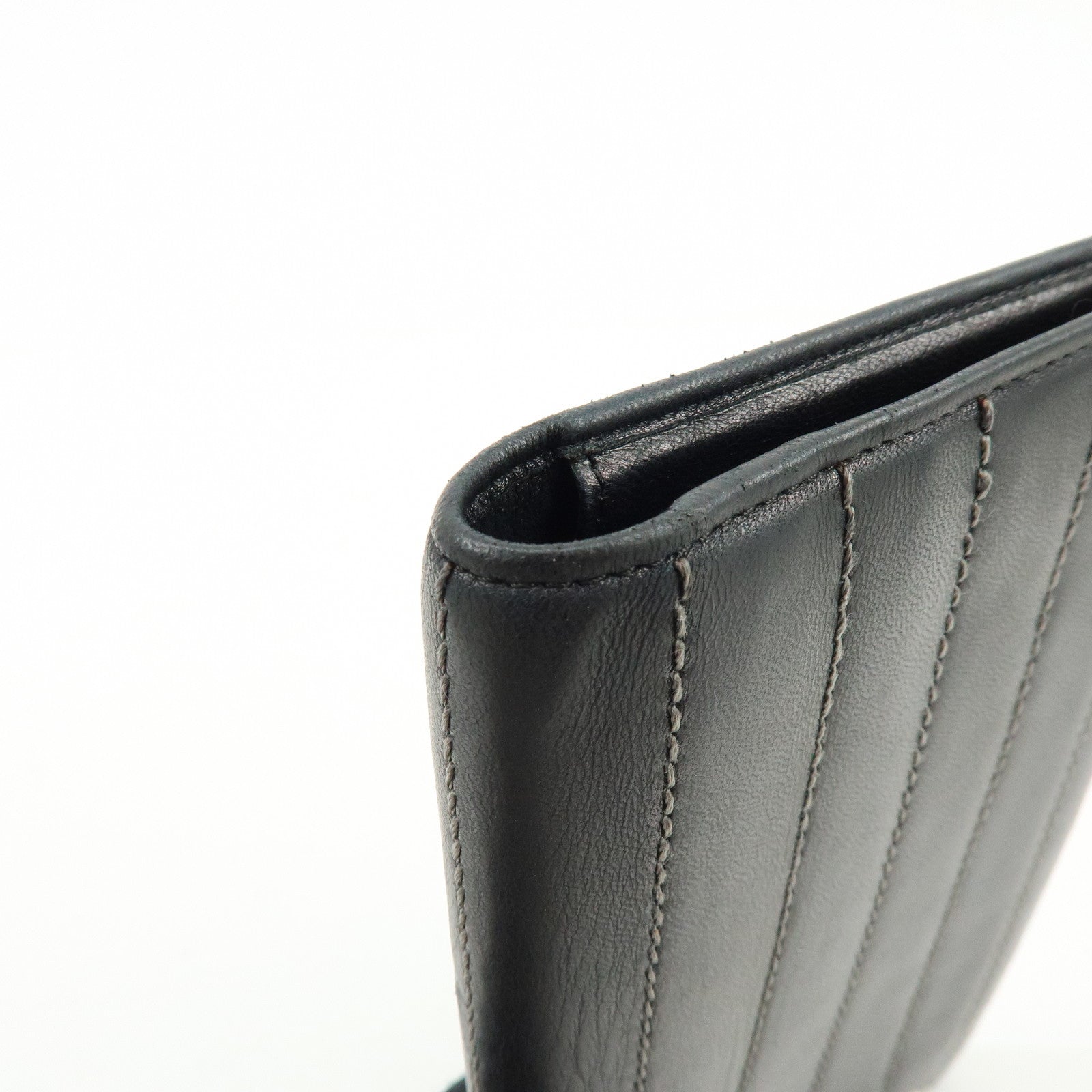 CHANEL COCO Mark Leather Bi-fold Flap Long Wallet Black
