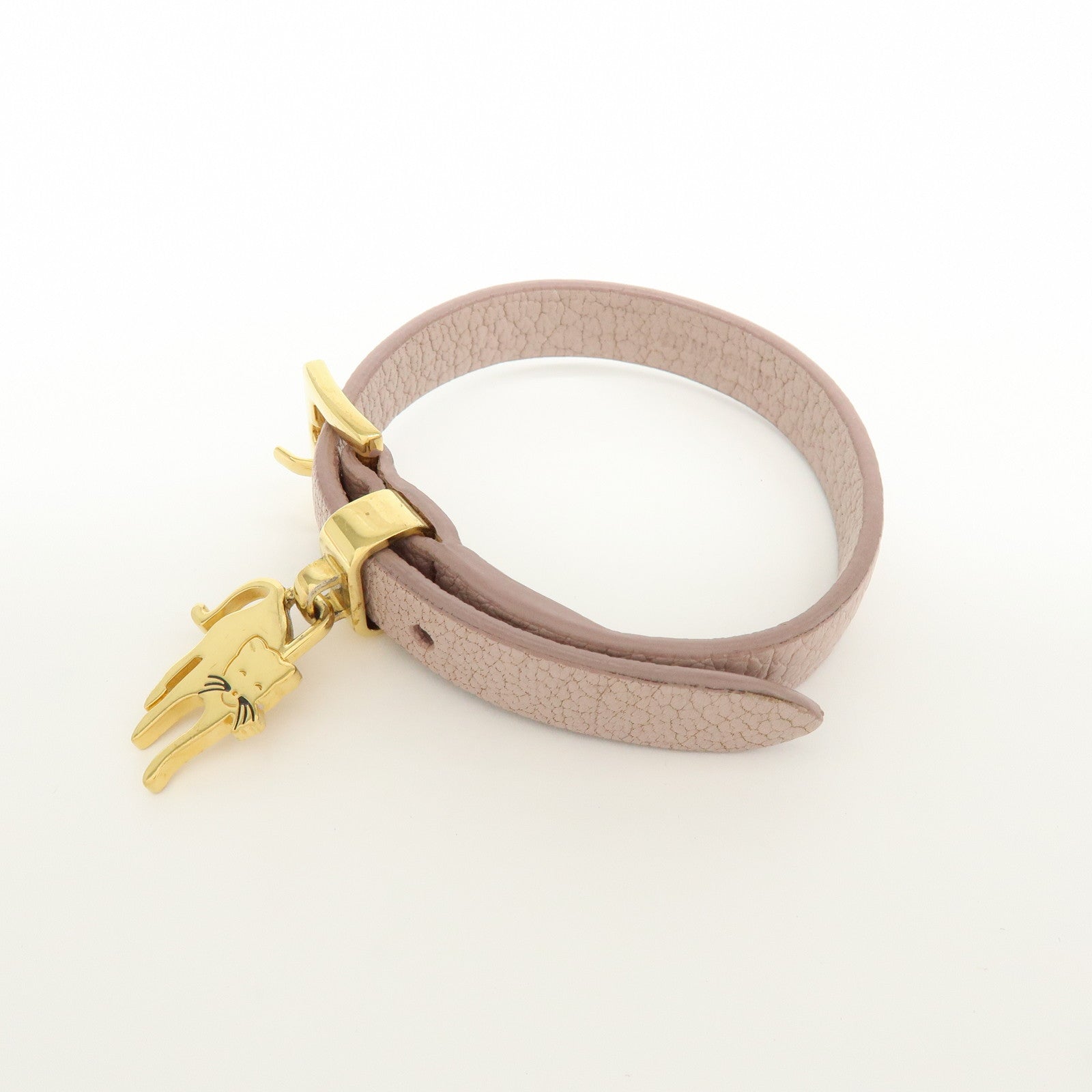 MIU MIU Madras Leather Metal Bracelet Cat Motif Pink 51B090