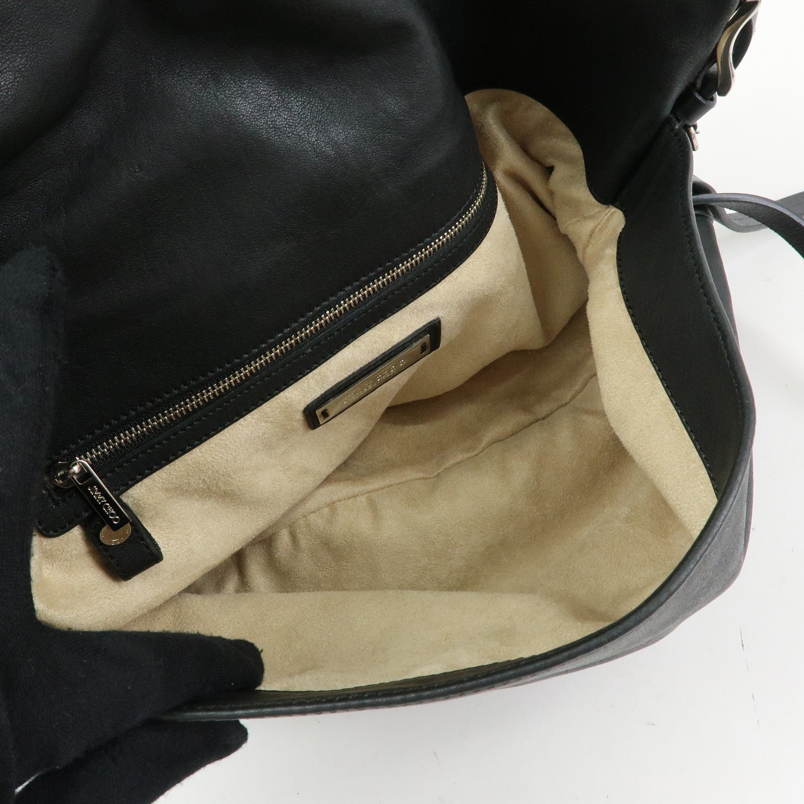 JIMMY CHOO Leather Shoulder Bag Crossbody Bag Metal Chain Black