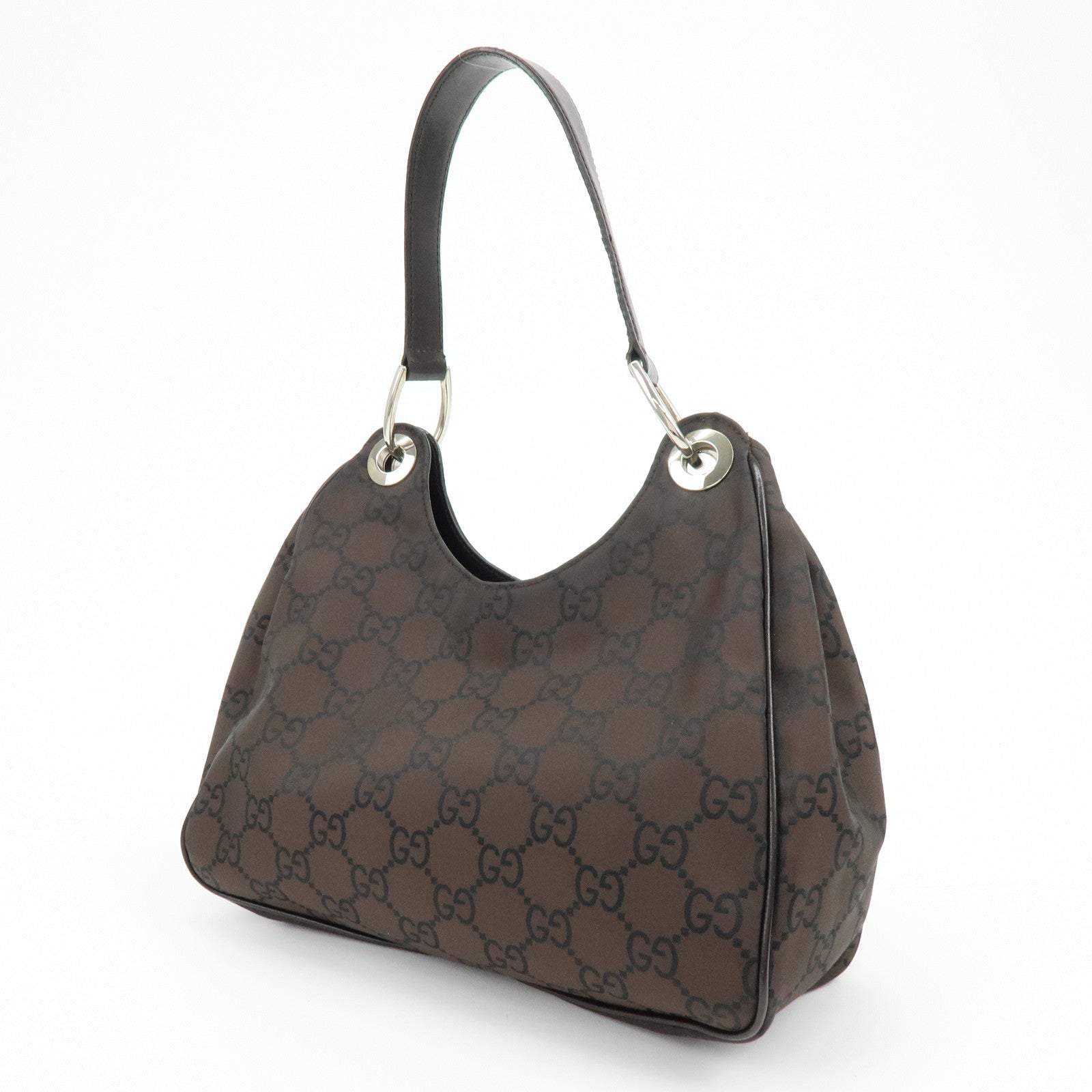 GUCCI GG Nylon Leather Shoulder Bag Hand Bag Dark Brown 257265