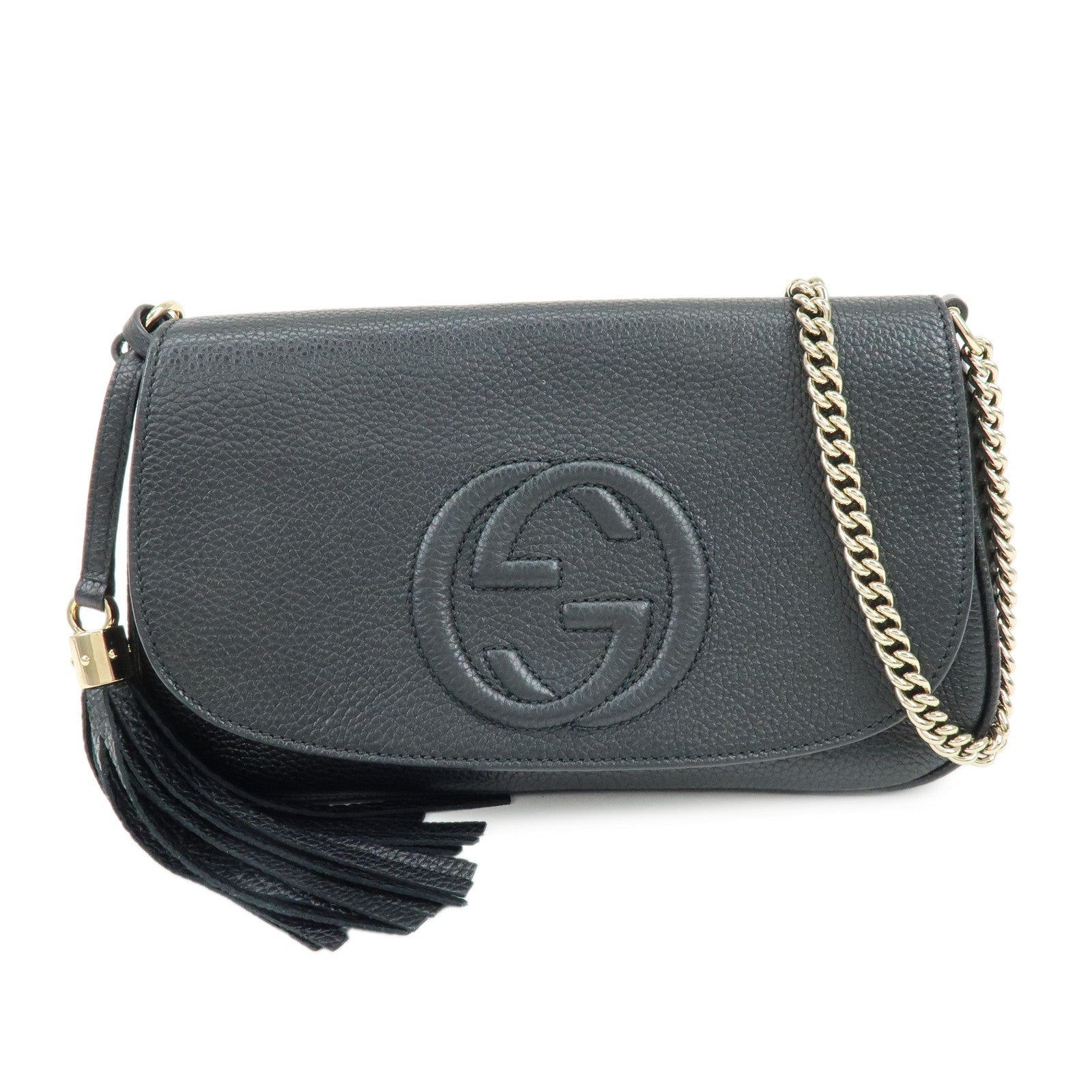 GUCCI SOHO Interlocking G Leather Chain Shoulder Bag Black 536224