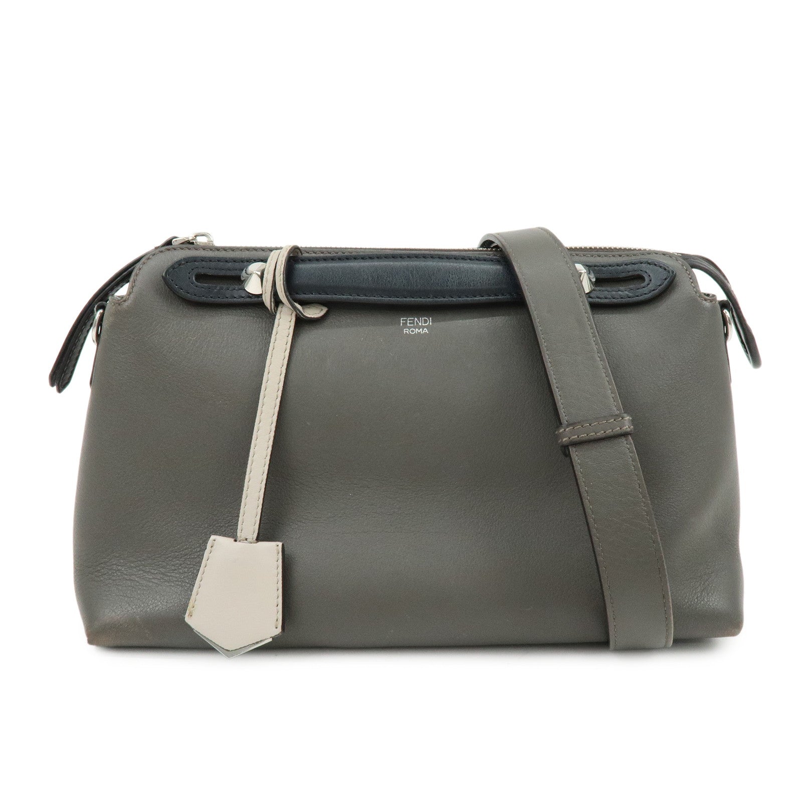 FENDI By The Way Medium 2Way Bag Hand Bag Shoulder Bag Gray 8BL146