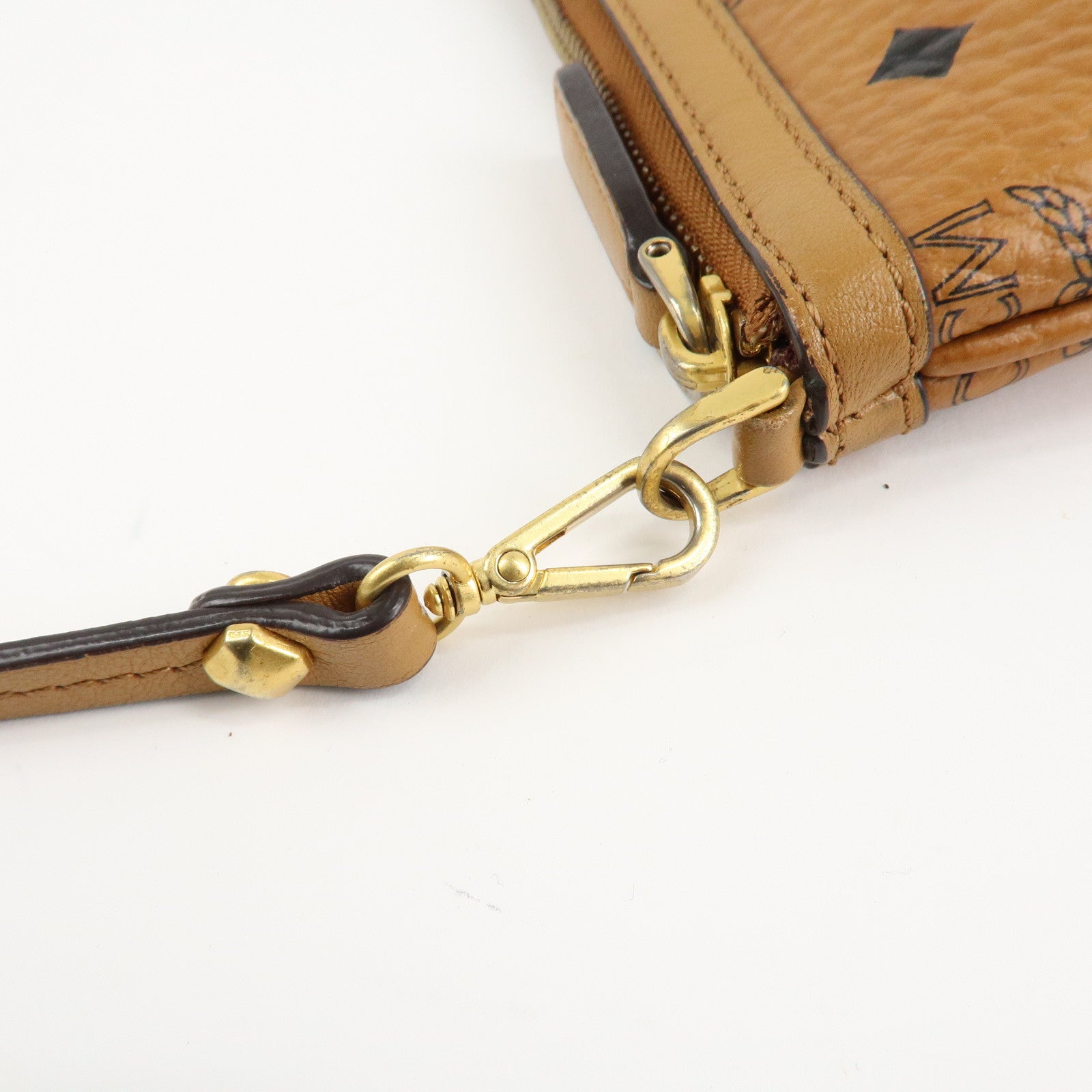 MCM Visetos Leather Shoulder Bag Clutch Bag Hand Bag Brown Used