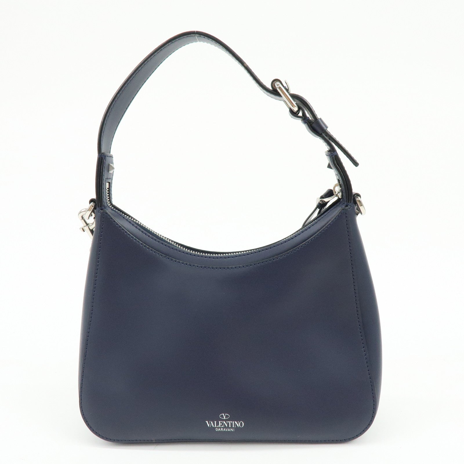 VALENTINO Logo Leather 2Way Bag Hand Bag Shoulder Bag Navy