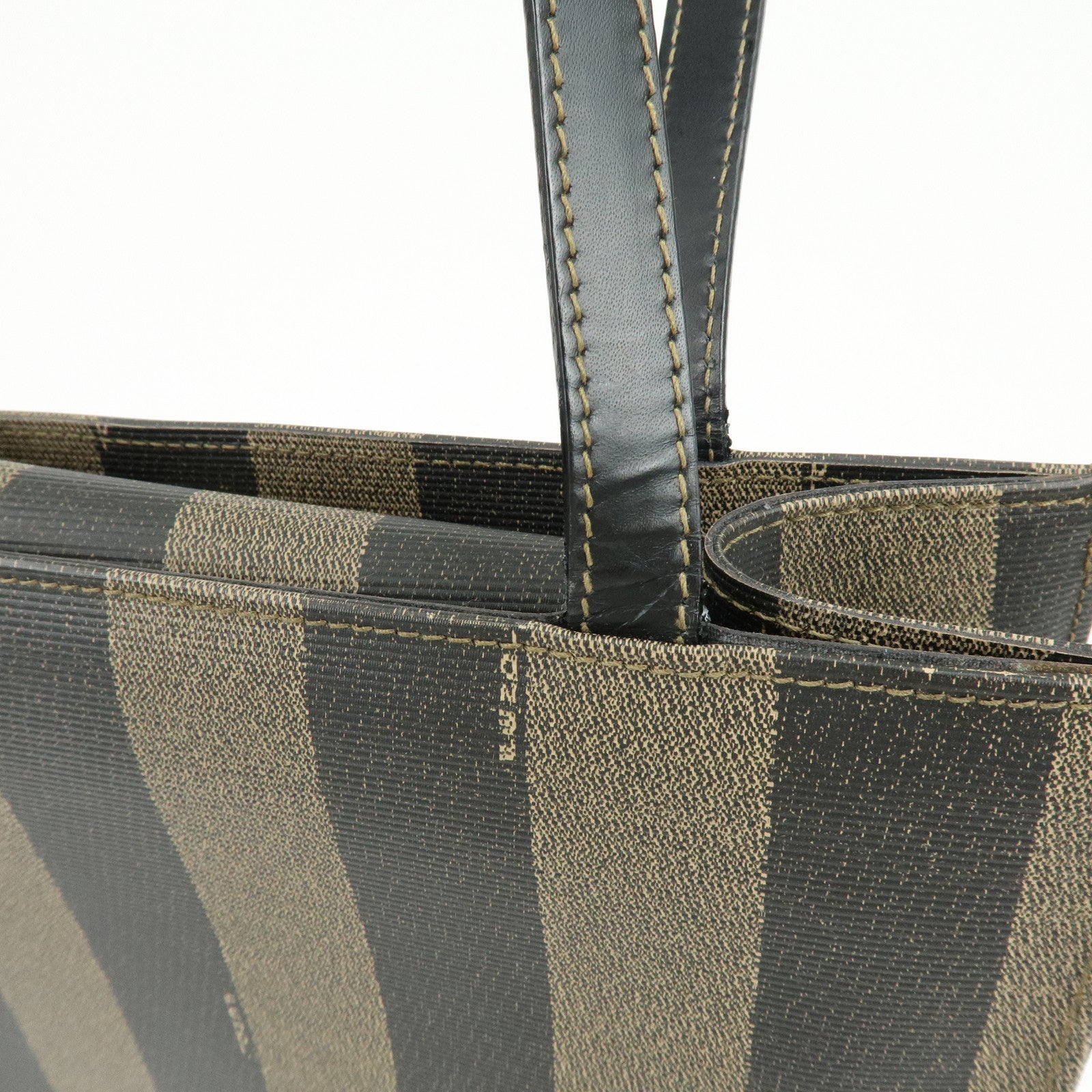 FENDI Pequin PVC Leather Tote Bag Shoulder Bag Black Brown 259980