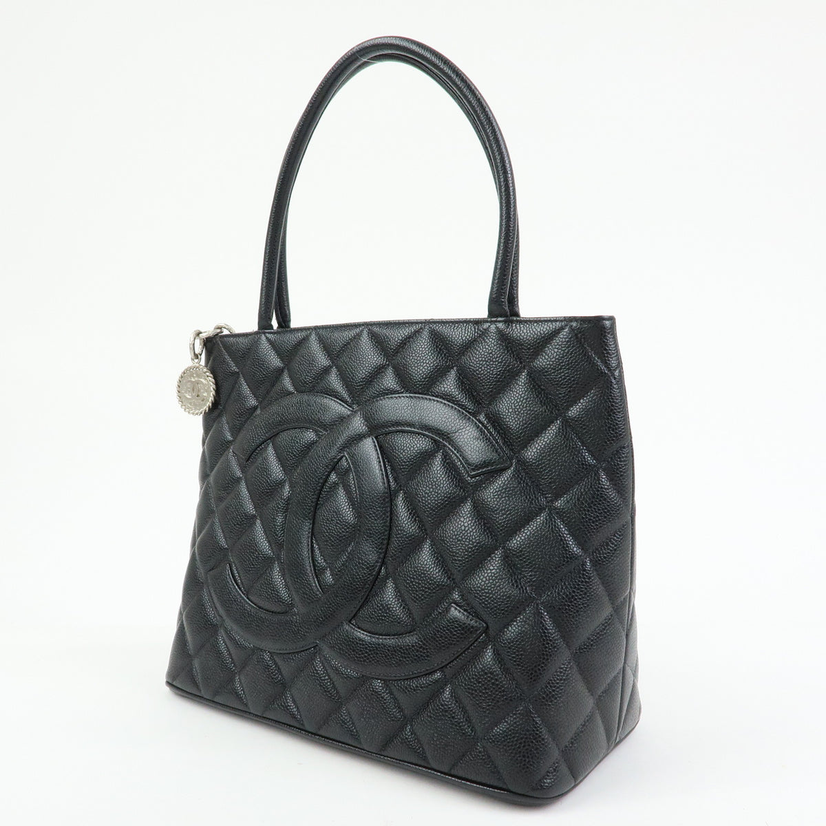 CHANEL Medallion Matelasse COCO Mark Caviarskin Tote Bag Black A01804