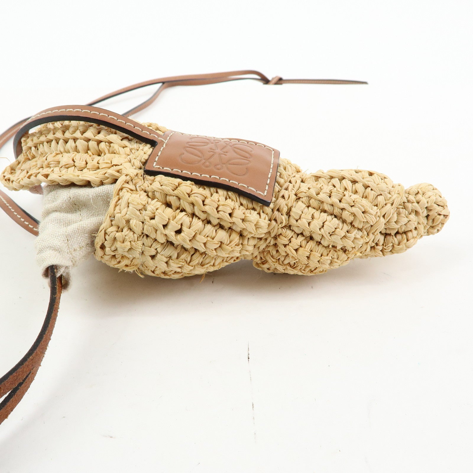 LOEWE Anagram Raffia Leather Shoulder Bag Shell Motif