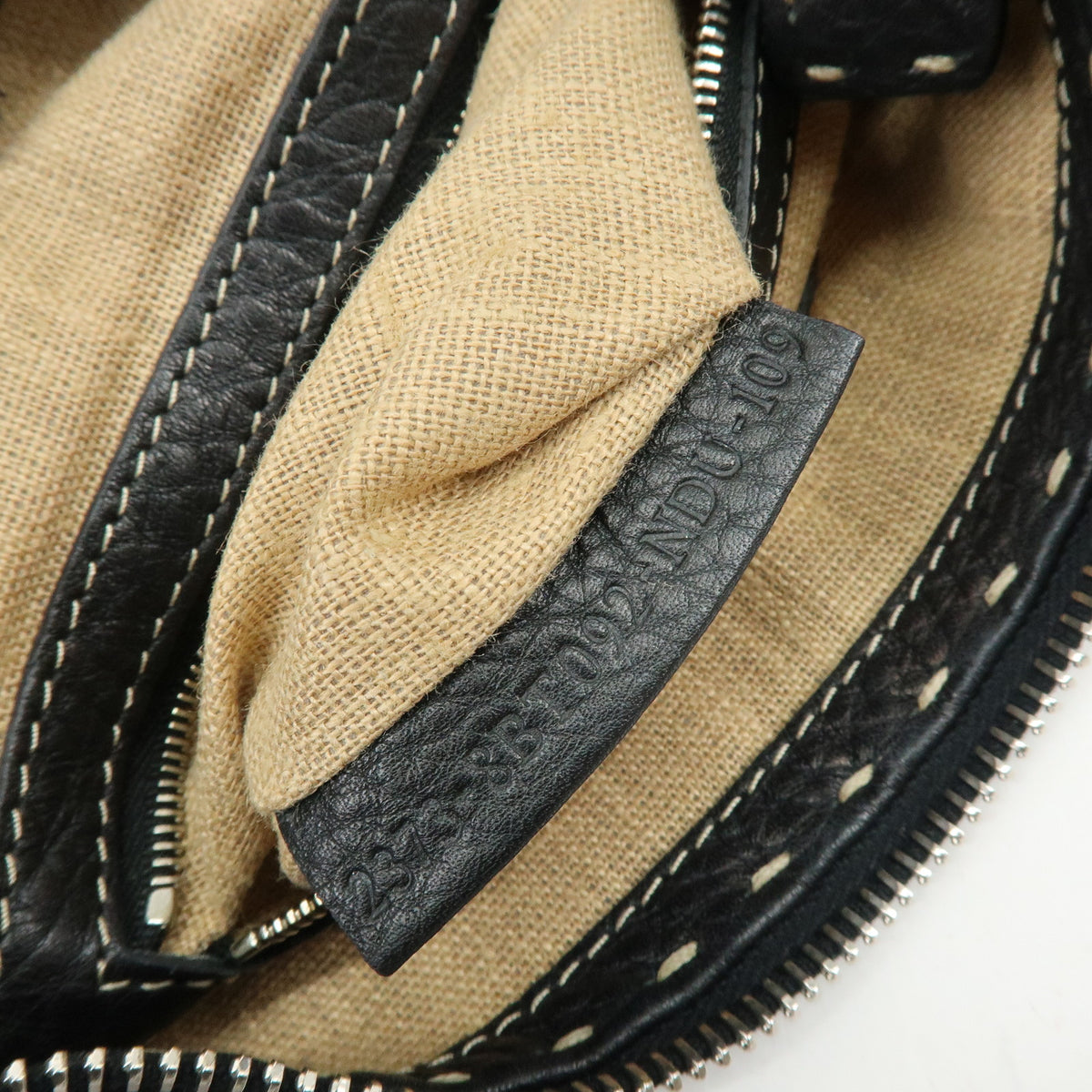 FENDI Selleria Leather Canvas Shoulder Bag Crossbody Bag Black 8BT092