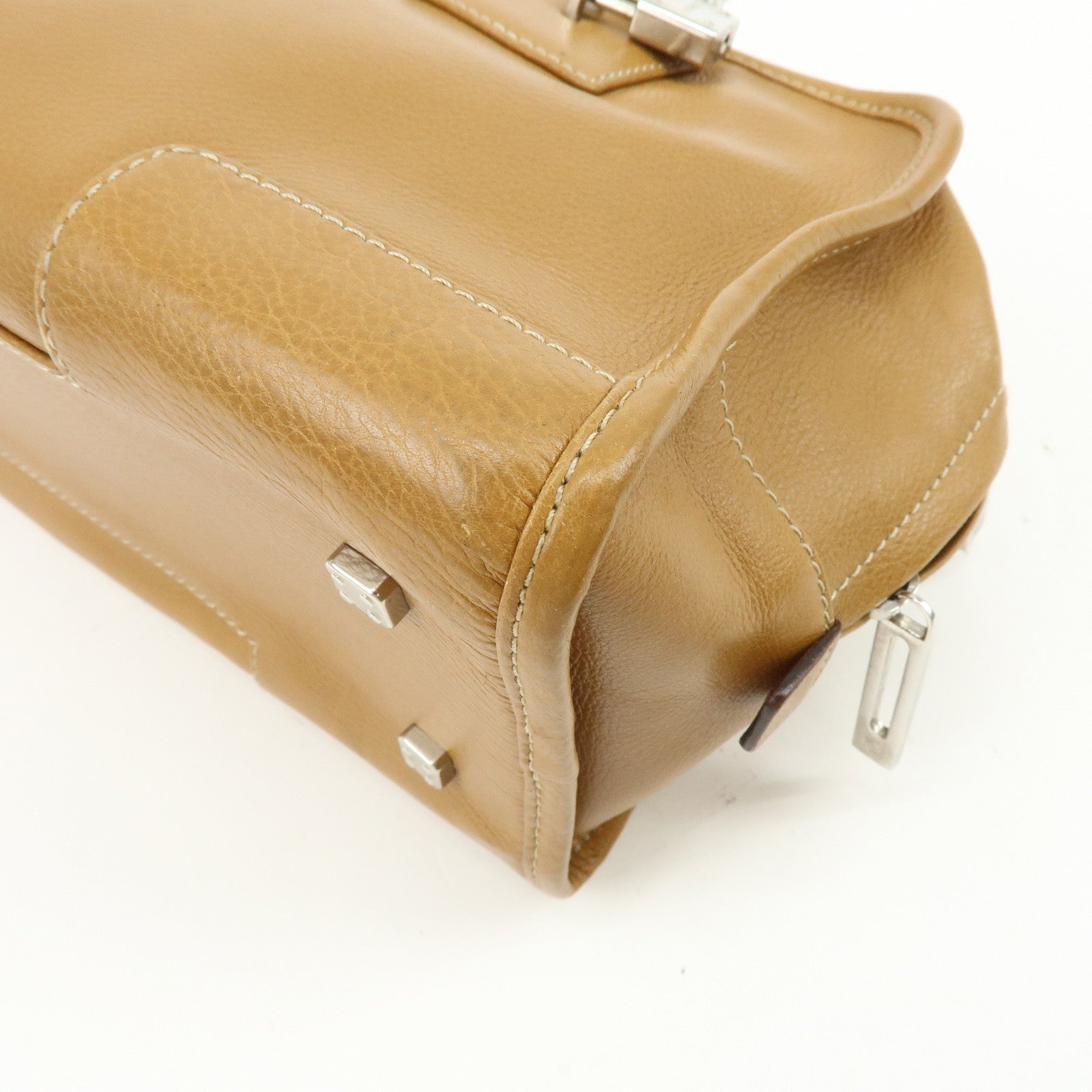 LOEWE Anagram Amazona 28 Leather Hand Bag Boston Bag Camel