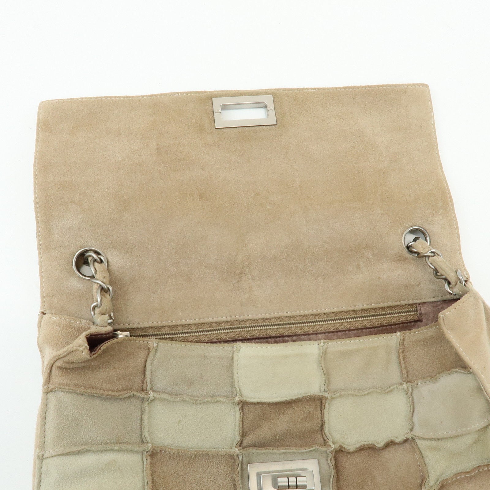 CHANEL 2.55 Suede Patchwork Chain Shoulder Bag Beige A14528