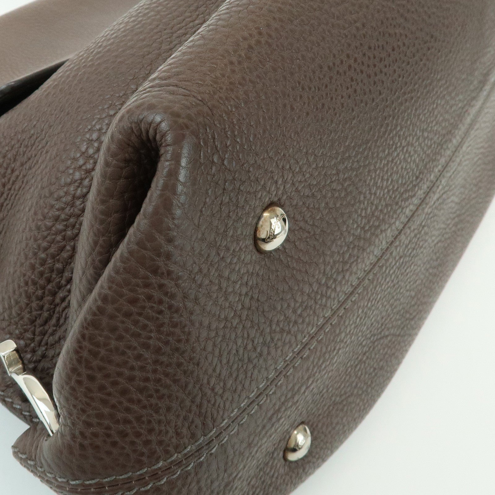 Ferragamo Gancini Leather Top Handle Hand Bag Brown