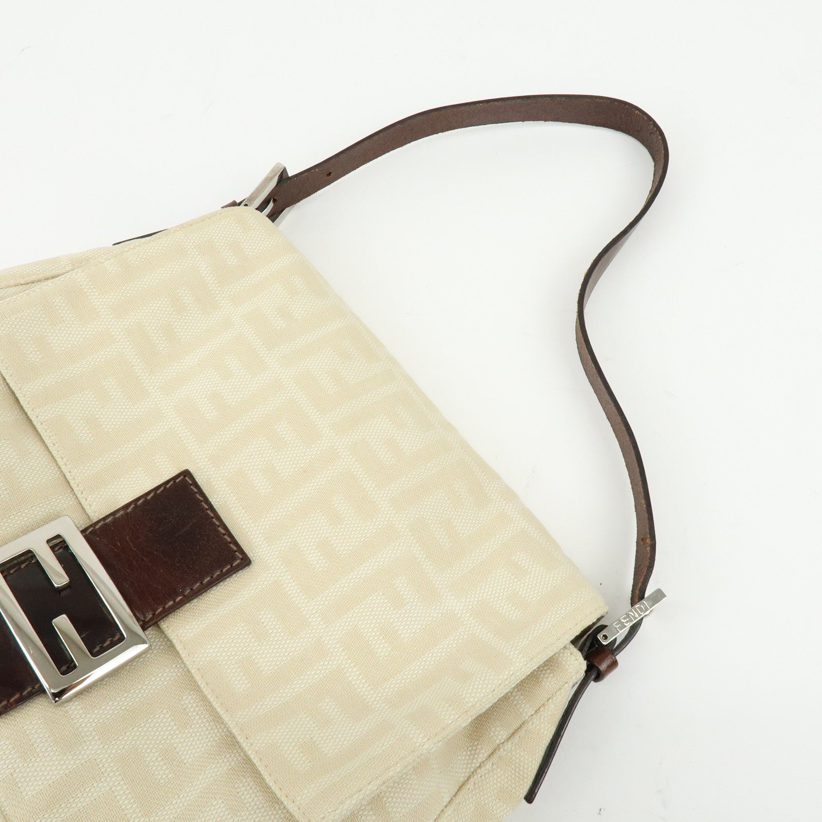 FENDI Mamma Baguette Zucca Jaquard Canvas Leather Shoulder Bag 26325