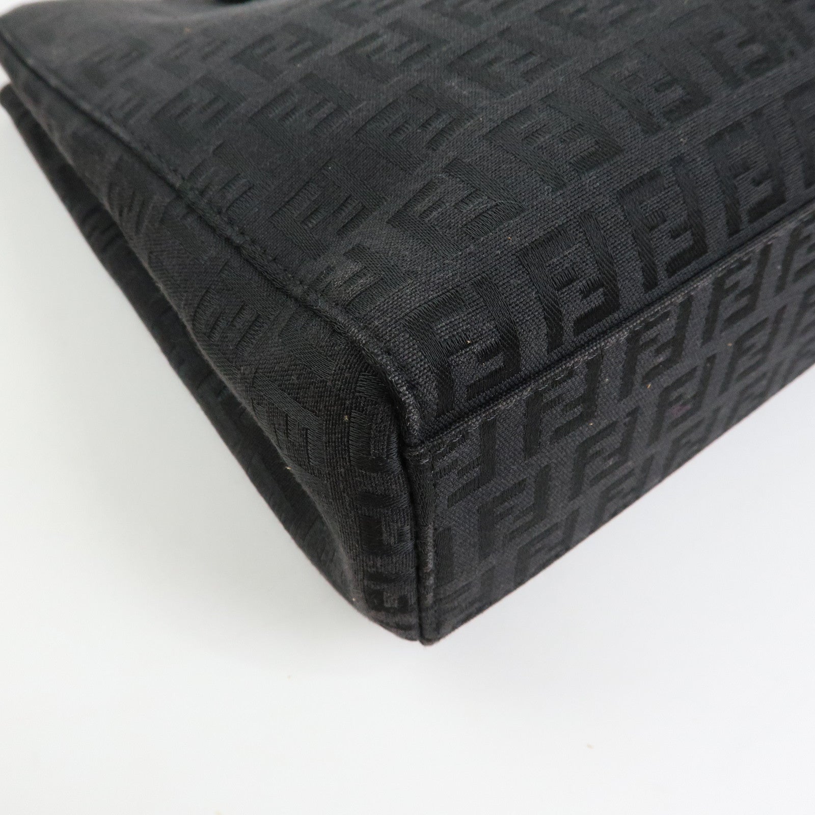 FENDI Zucchino Canvas Leather Hand Bag Tote Bag Black 8BH132