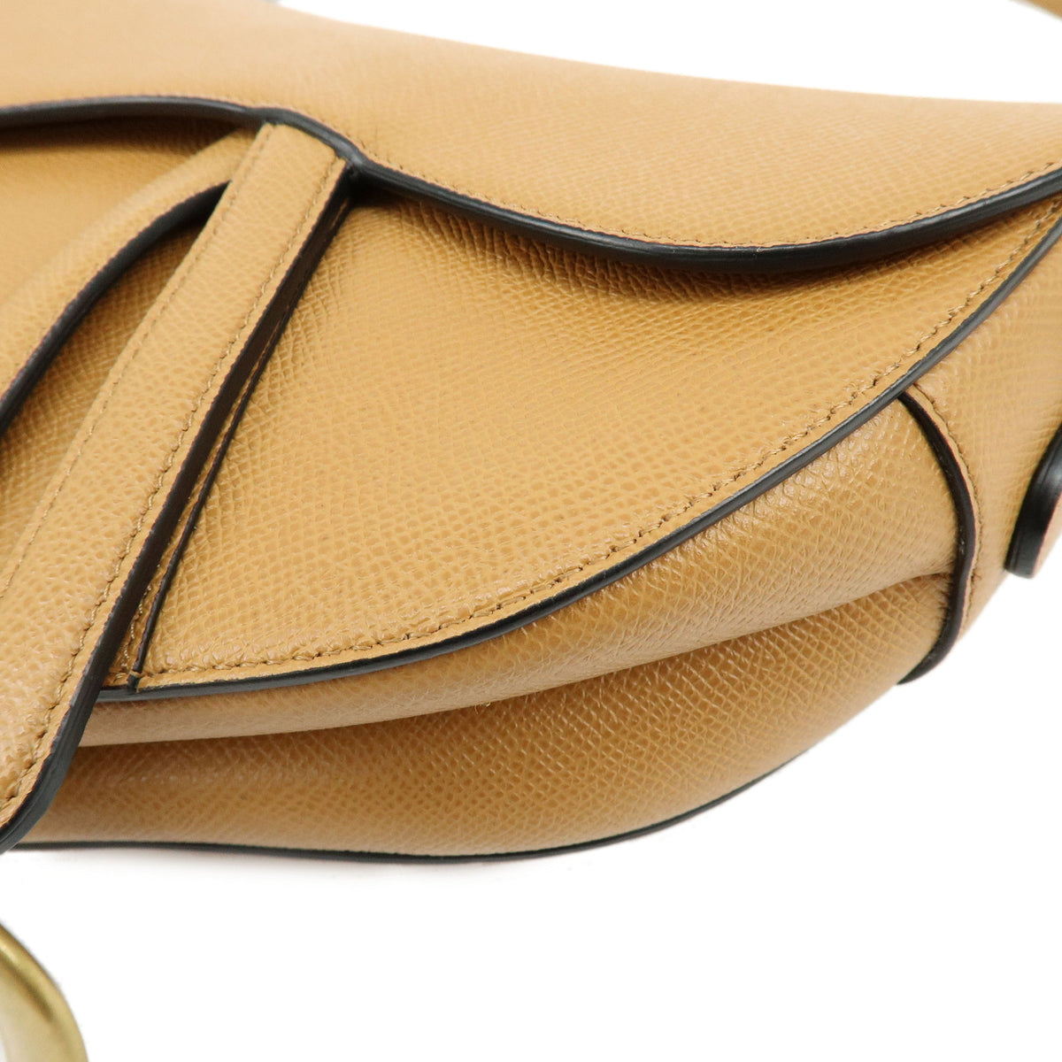 Christian Dior CD Logo Saddle Bag Leather Shoulder Bag Hand Bag Camel