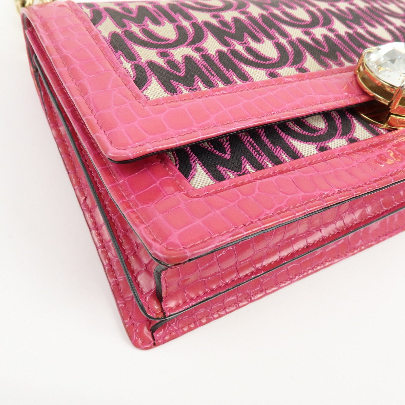 MIU MIU Jacquard Embossed Leather 2Way Hand Shoulder Bag Pink 5BD233