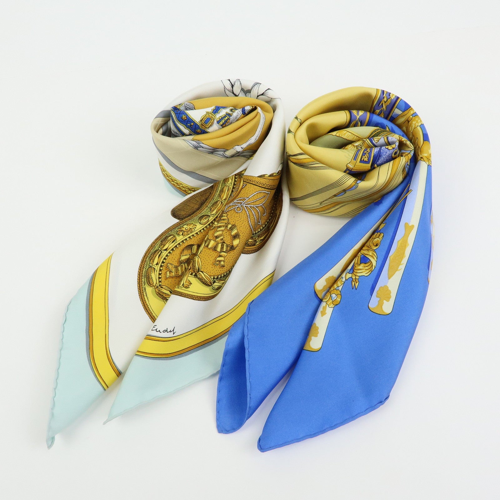 HERMES Set of 2 Carre90 Silk 100% Scarf La MARINE a RAMES/GRAND APPARAT