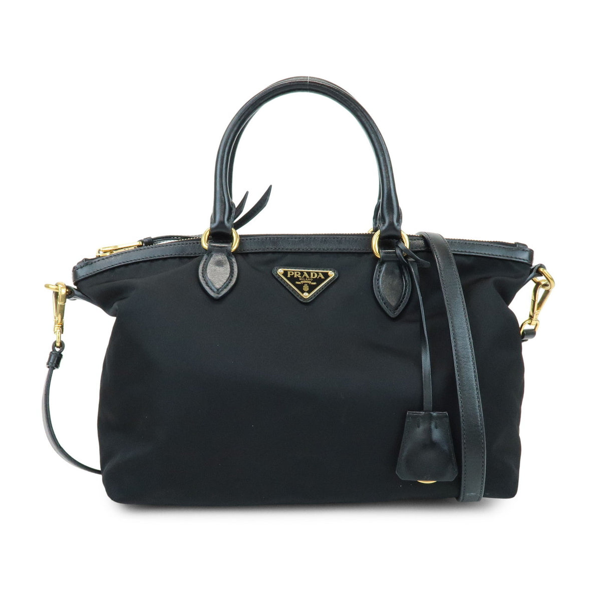 PRADA Triangle Logo Nylon Leather 2Way Bag Hand Bag Shoulder Bag 1BA104
