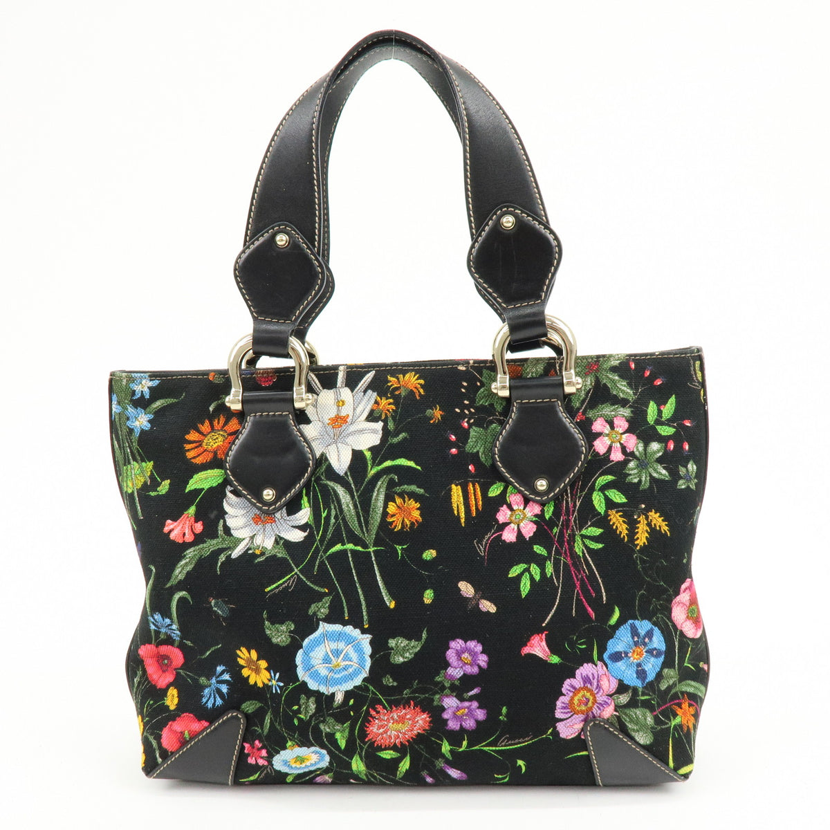 GUCCI Flora Jacquard Leather Tote Bag Hand Bag Multicolor 153024