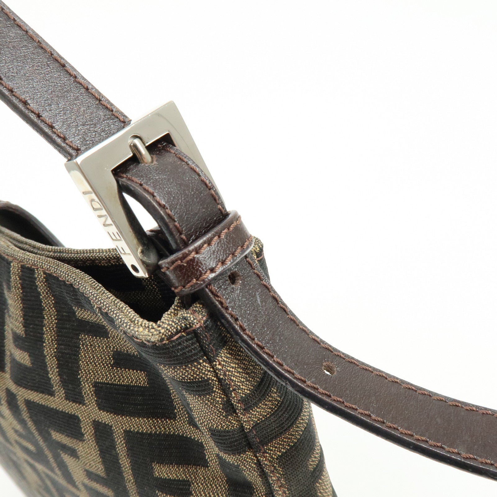 FENDI Zucca Jacquard Canvas Leather Hand Bag Shoulder Bag Brown