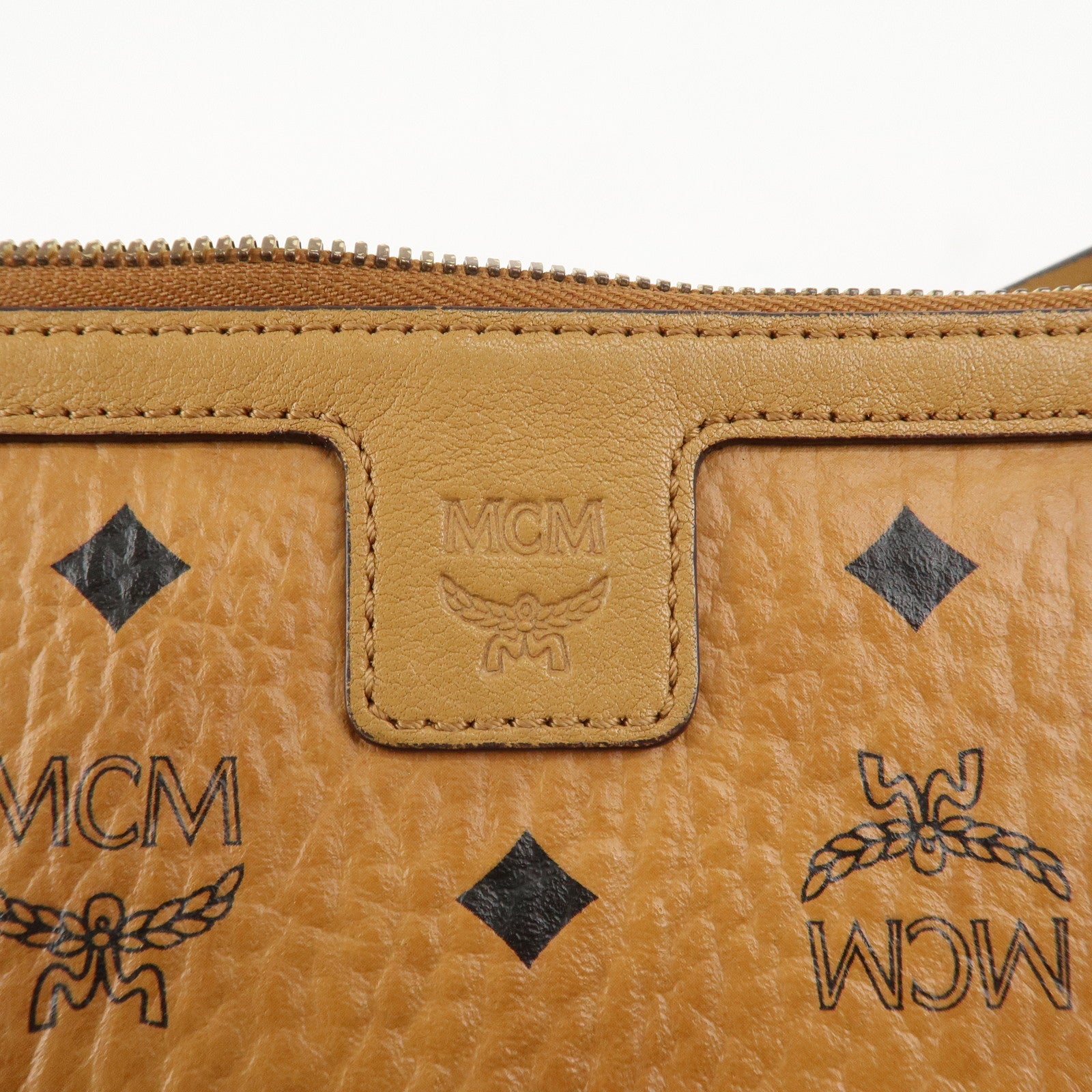 MCM Visetos Leather Shoulder Bag Clutch Bag Hand Bag Brown Used