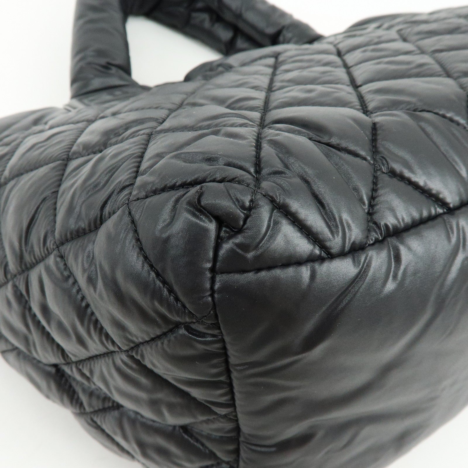 CHANEL COCO Cocoon PM Nylon Lamb Skin Tote Bag Black A48610