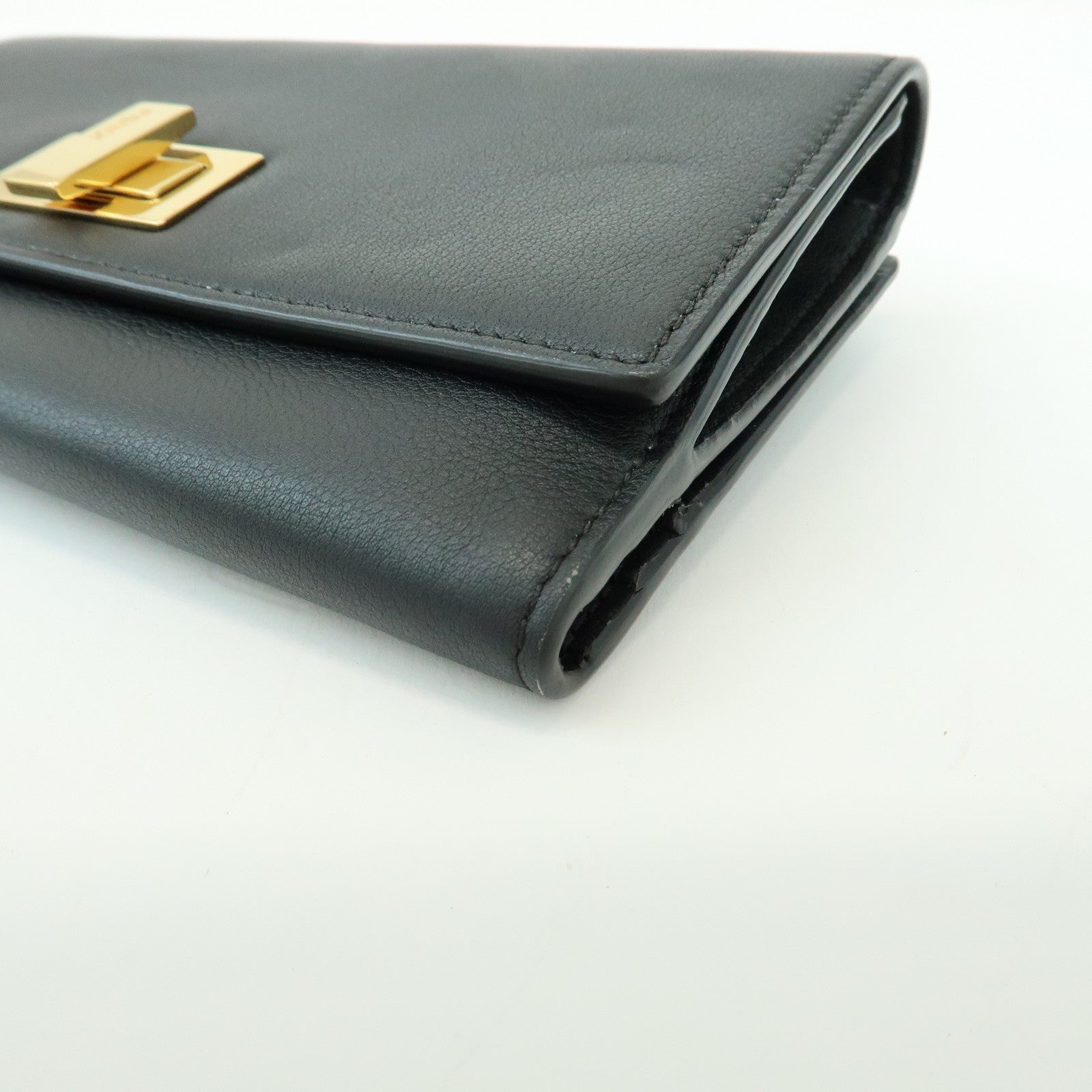 FENDI Peekaboo Leather Long Wallet Continental Wallet Black 8M0308