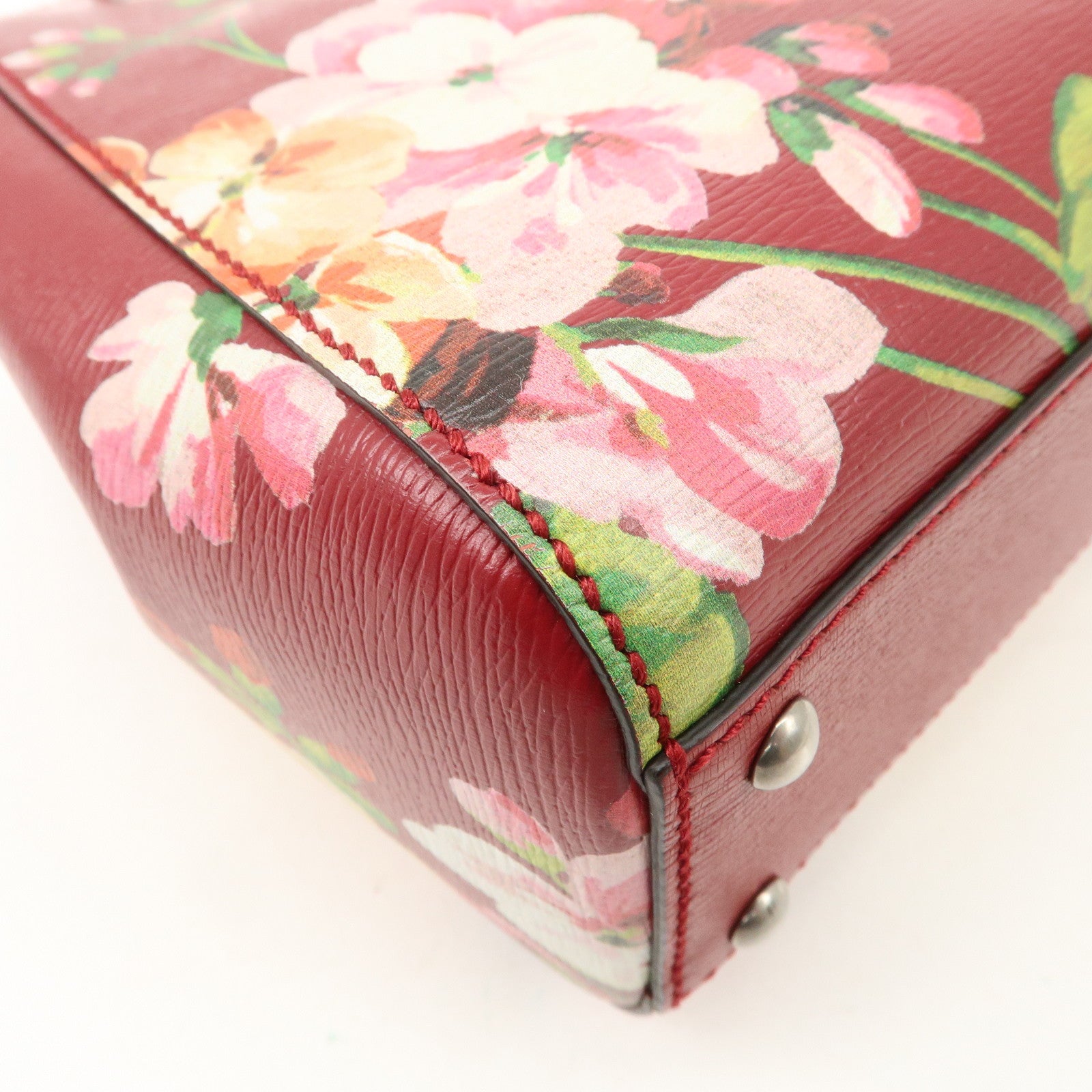 GUCCI Bamboo Leather Flower Mini Shopper 2Way Hand Bag Red 368823 Used