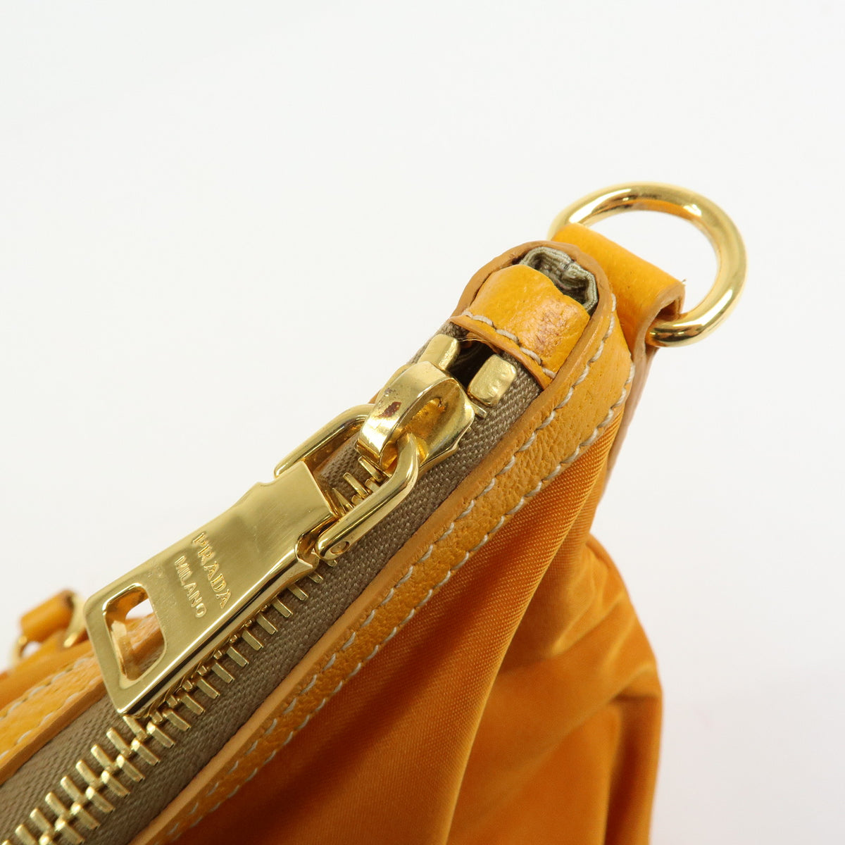 PRADA Triangle Logo Nylon Leather Tote Bag Shoulder Bag Orange BR4253