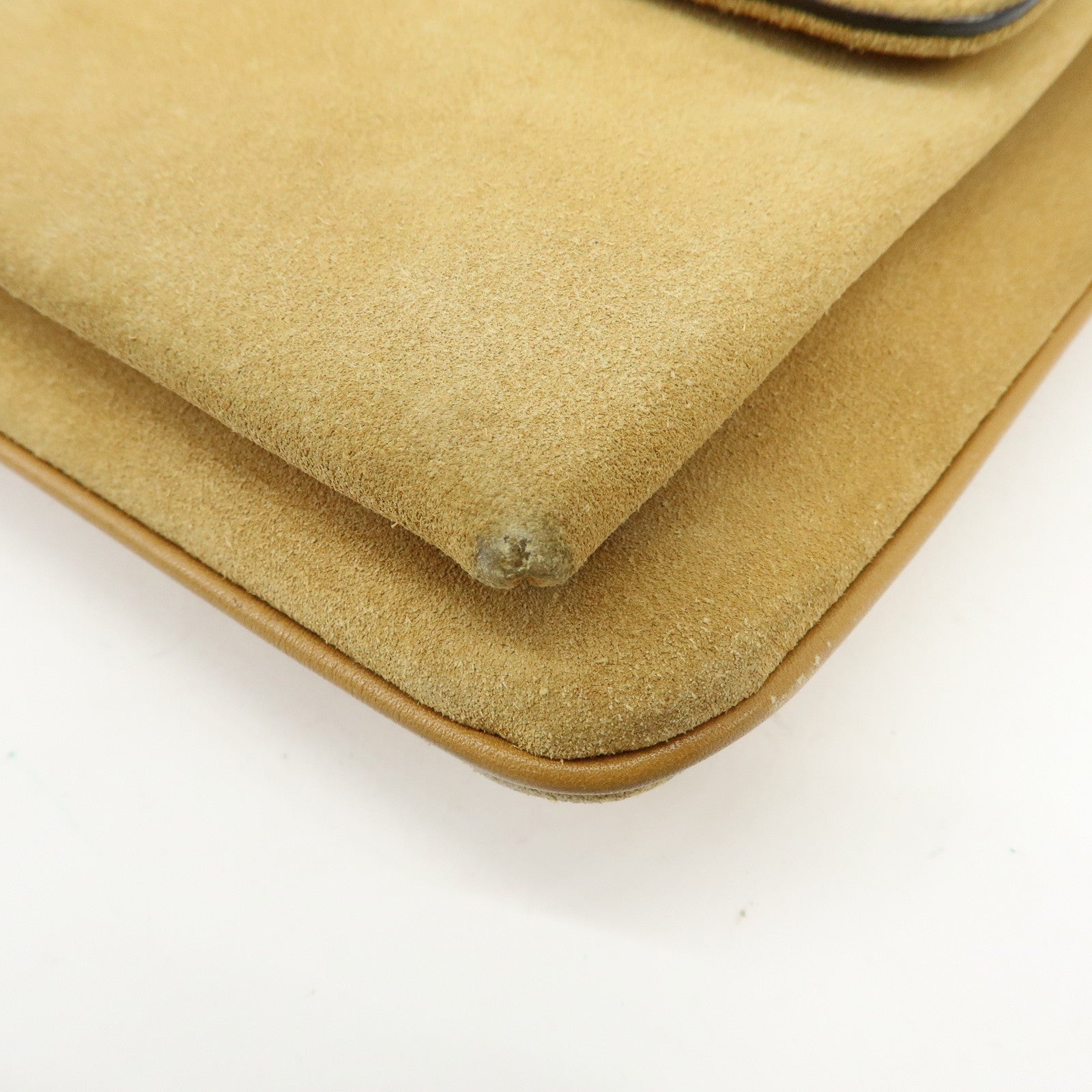 GUCCI Arli Double G Suede Leather Shoulder Crossbody Bag Beige Brown