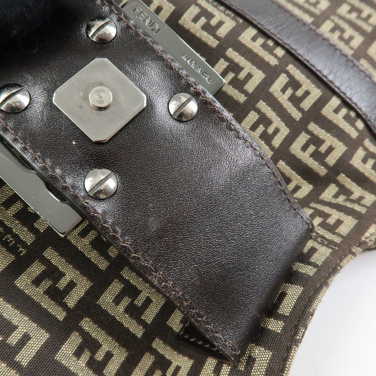 FENDI Zucchino Canvas Leather Shoulder Bag Hand Bag Beige Brown 8BR463