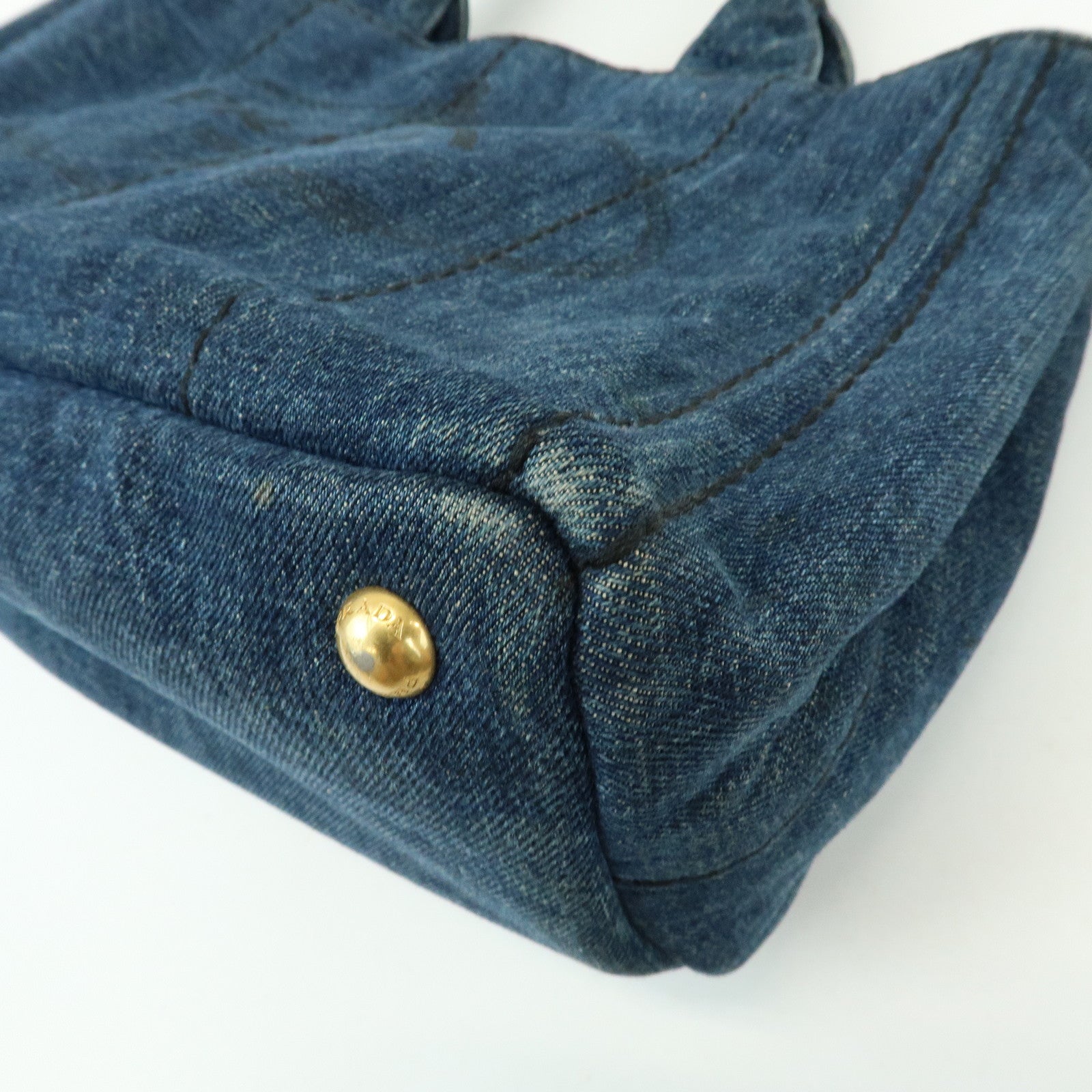 PRADA Triangle Logo Canapa Mini Denim Tote Bag Denim Blue BN2439