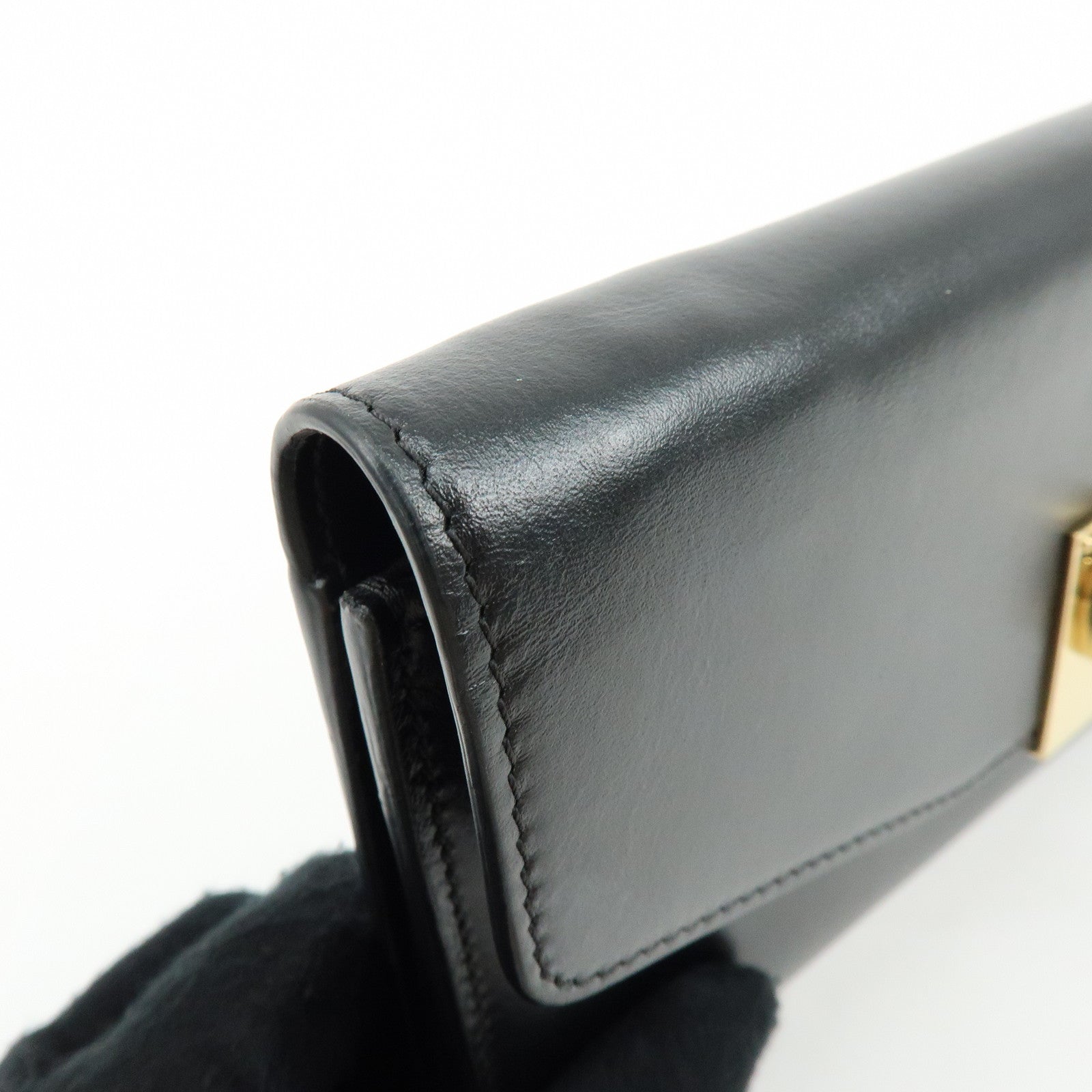 CELINE C Logo Leather Chain Long Flap Wallet Black