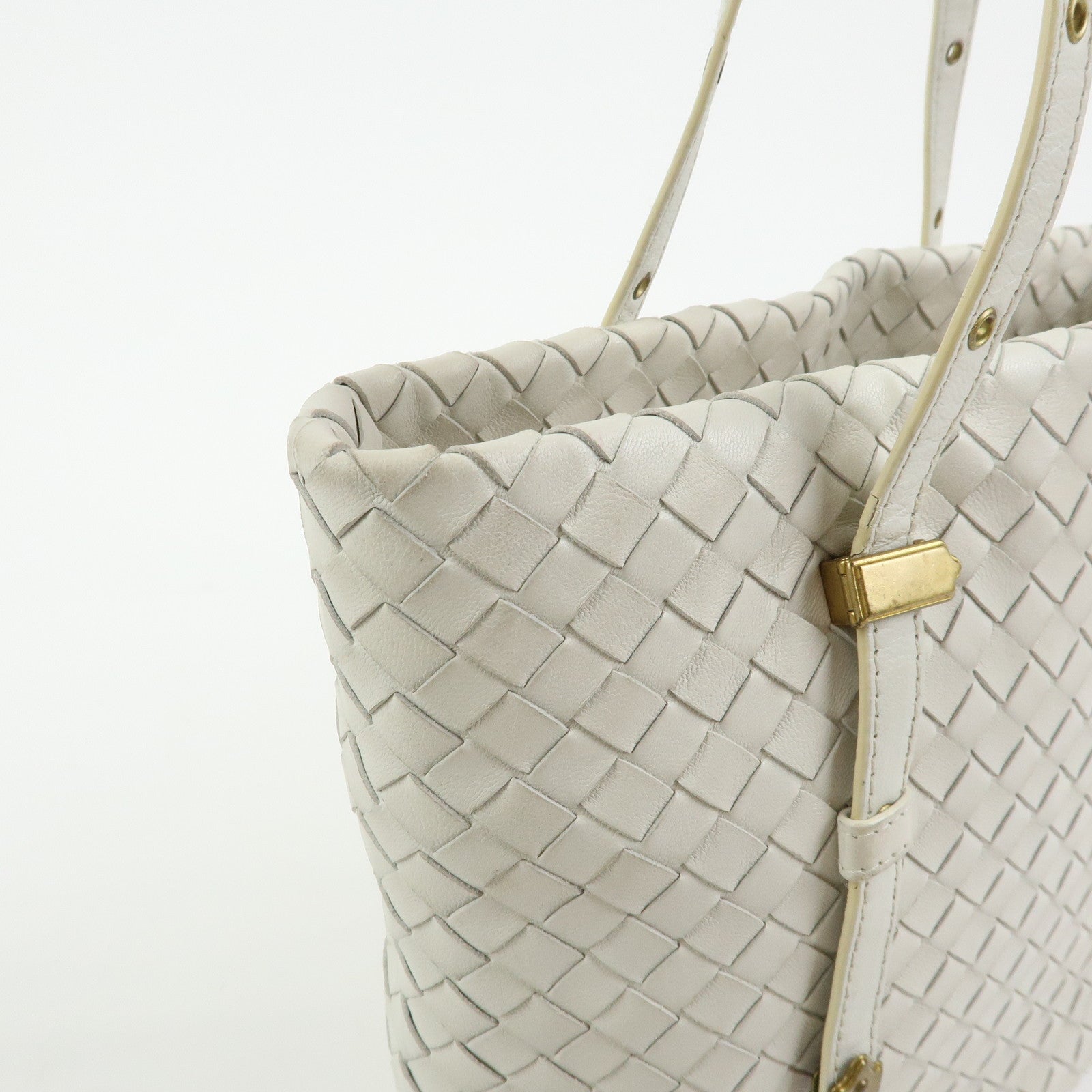 BOTTEGA VENETA Intrecciato Leather Hand Bag Mini Tote Bag White 162937