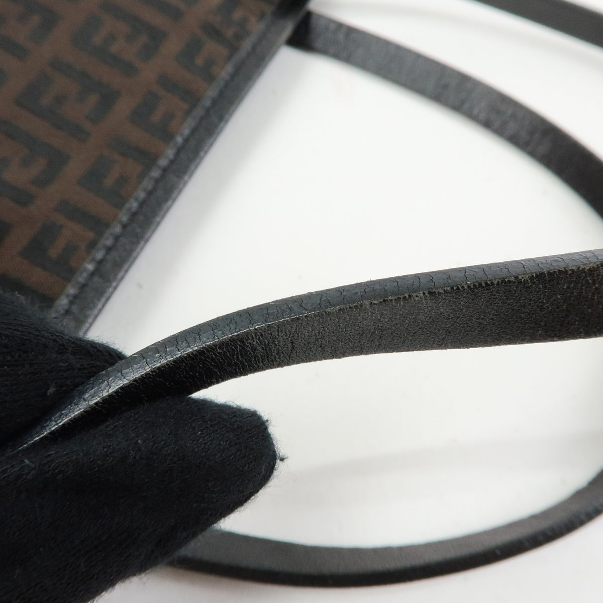 FENDI Zucchino Canvas Leather Tote Bag Black Brown