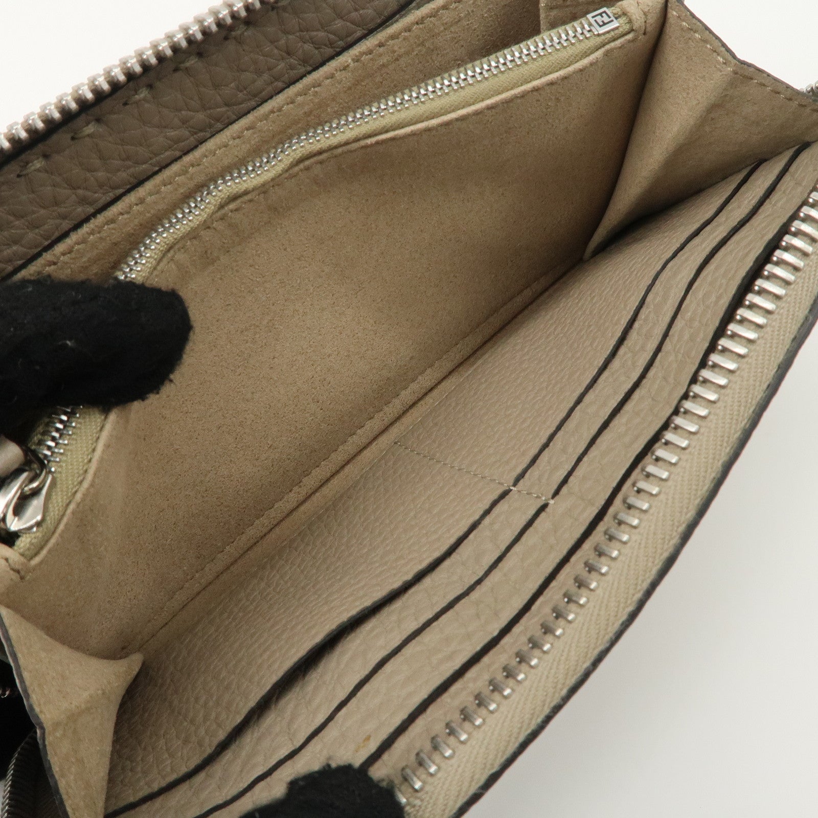 FENDI Selleria Leather Zip Around Long Wallet Greige 8M0374 Used
