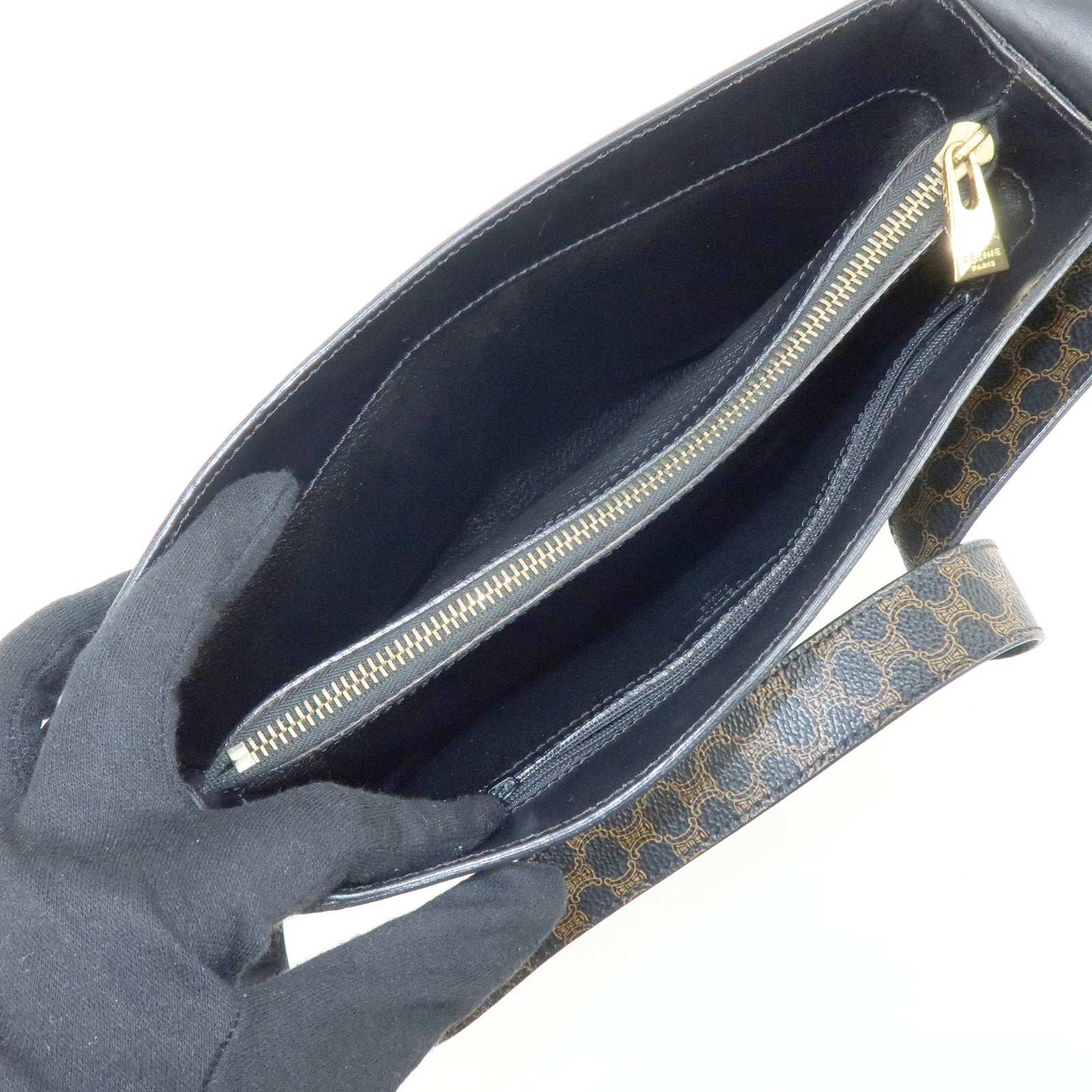 CELINE Macadam PVC Leather Shoulder Bag Hand Bag Black Brown