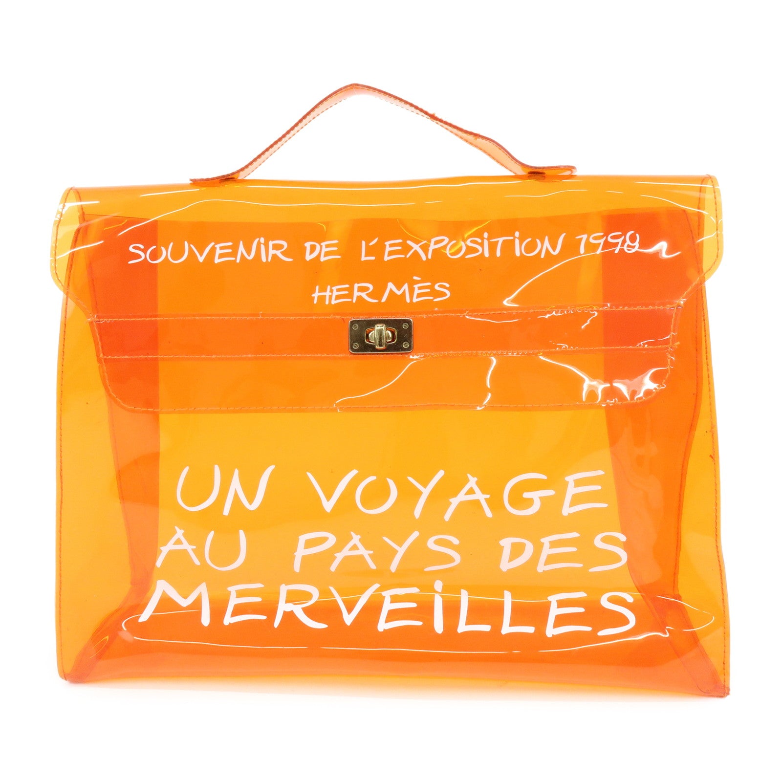 HERMES Kelly Vinyl Hand Bag SOUVENIR DE L'EXPOSITION Orange