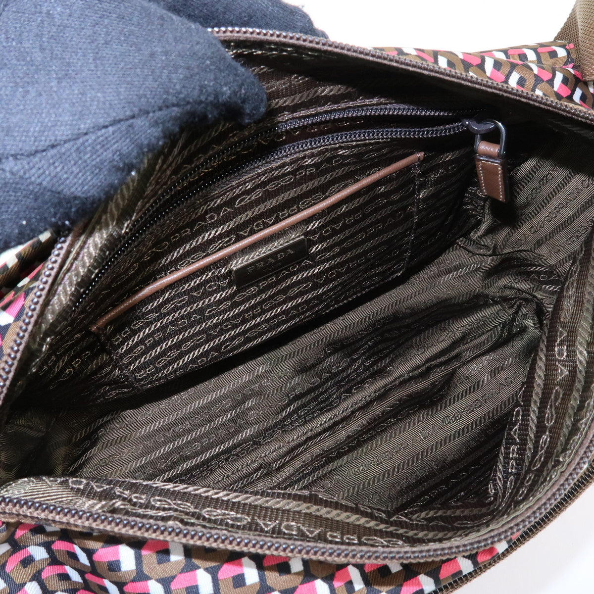 PRADA Triangle Logo Nylon Leather Shoulder Crossbody Bag Brown Pink