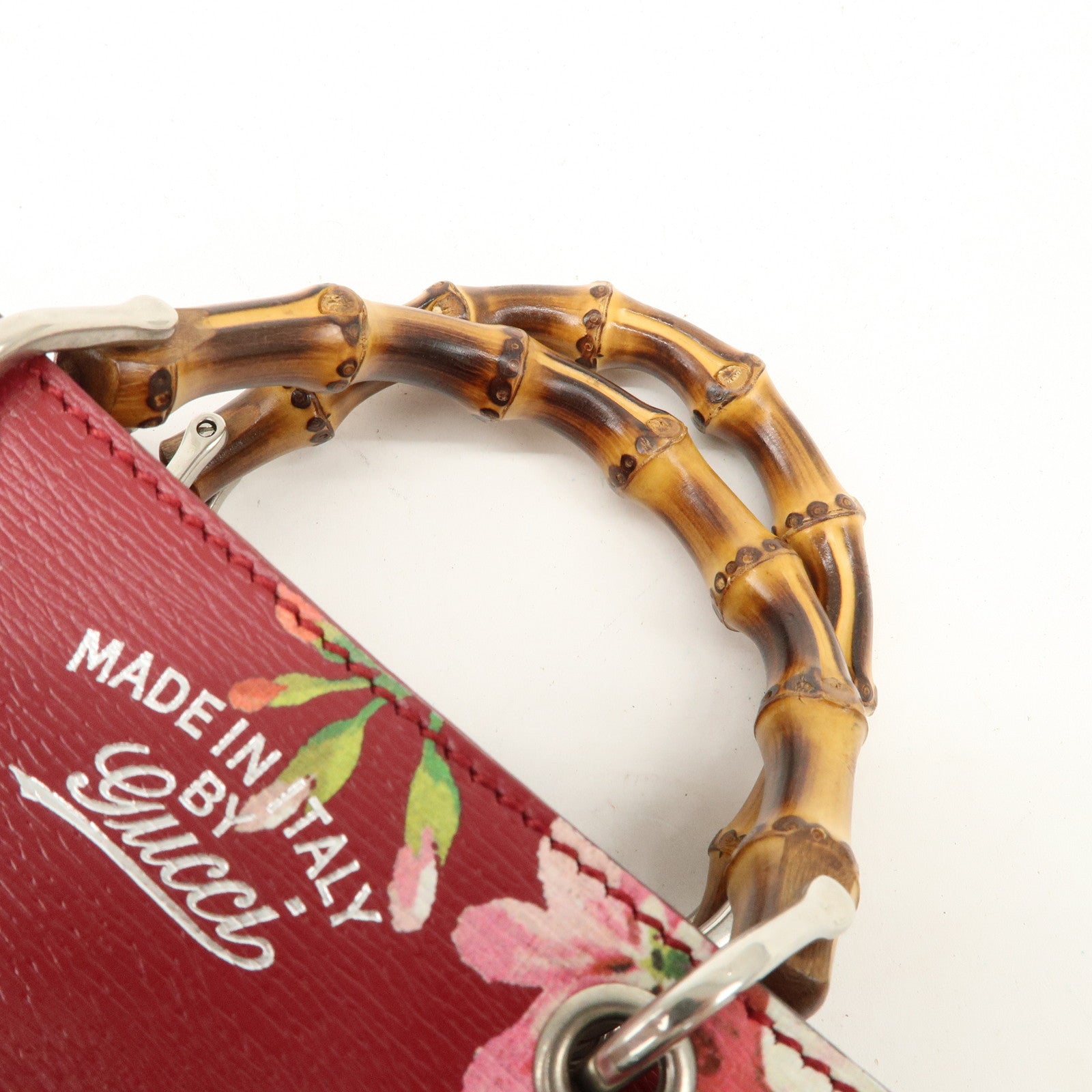 GUCCI Bamboo Leather Flower Mini Shopper 2Way Hand Bag Red 368823 Used
