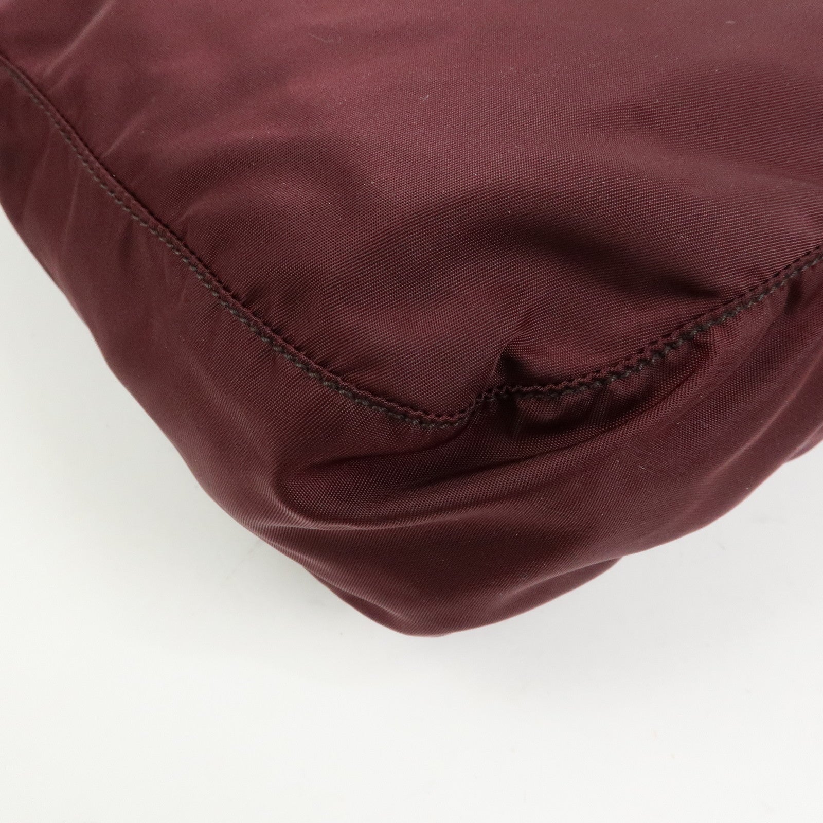 PRADA Triangle Logo Nylon Leather Shoulder Bag Burgundy BT0426