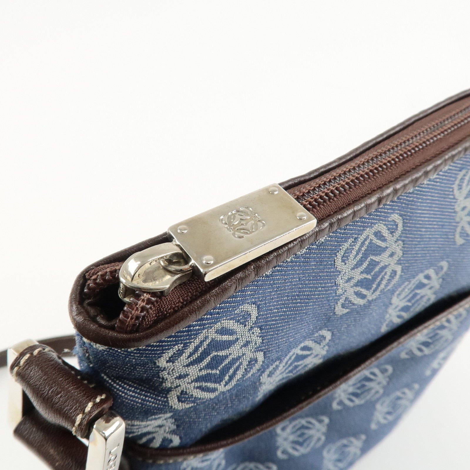 LOEWE Repeat Anagram Canvas Leather Shoulder Bag Crossbody Bag Blue Used