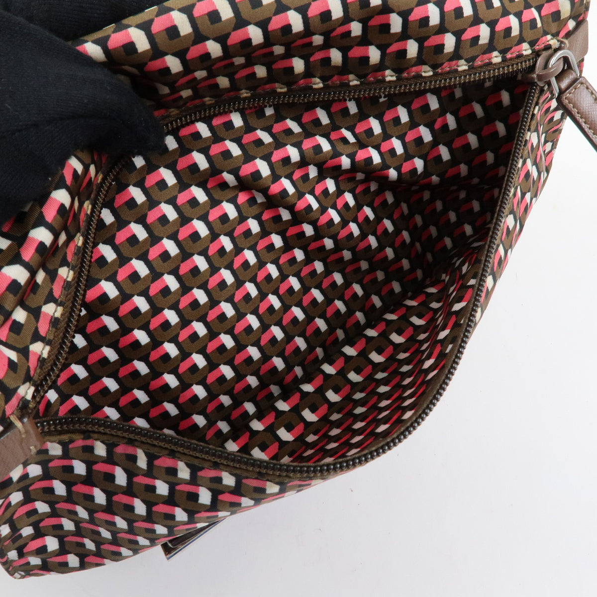 PRADA Triangle Logo Nylon Leather Shoulder Crossbody Bag Brown Pink