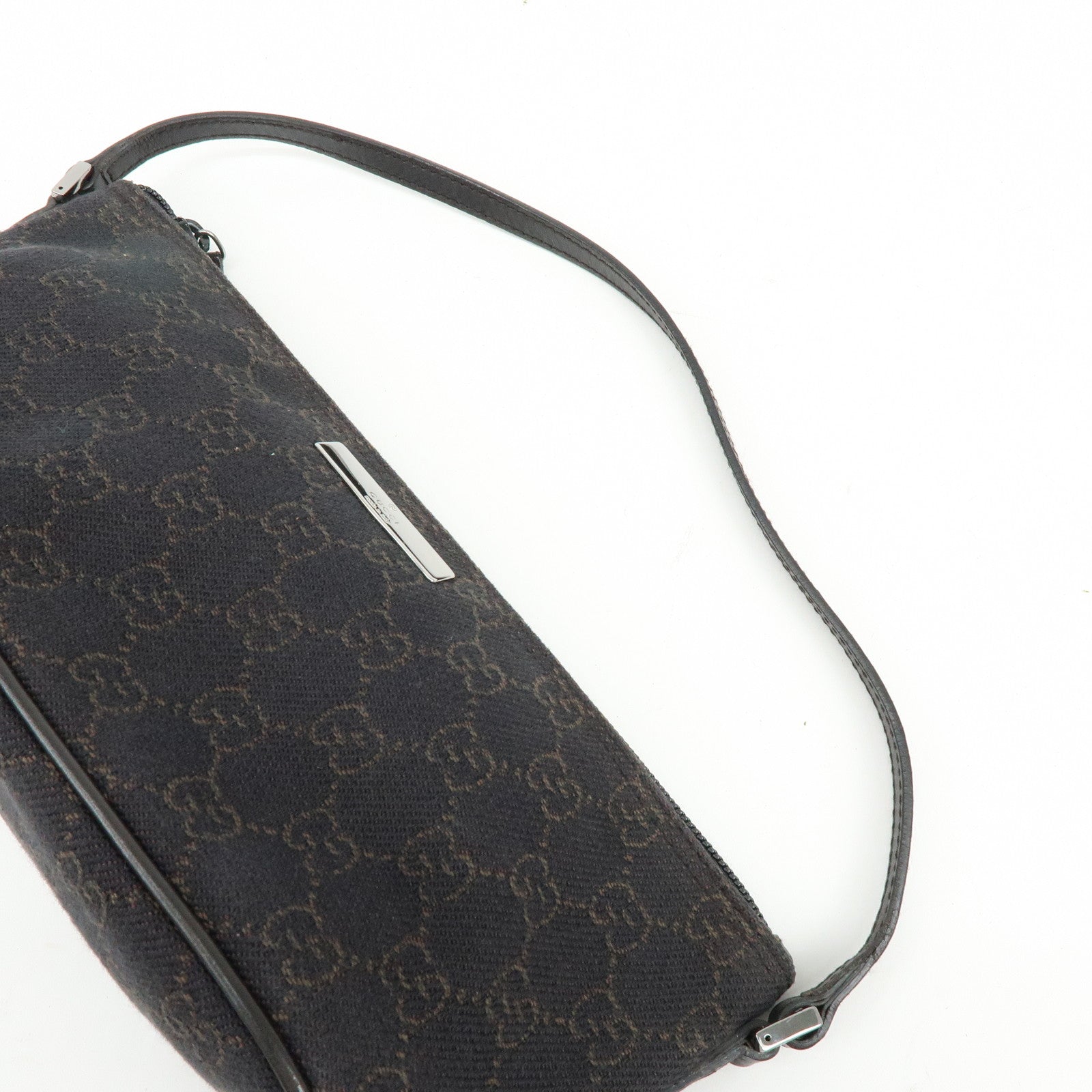 GUCCI Boat Bag GG Canvas Hand Bag Accessory Pouch Dark Brown 07198