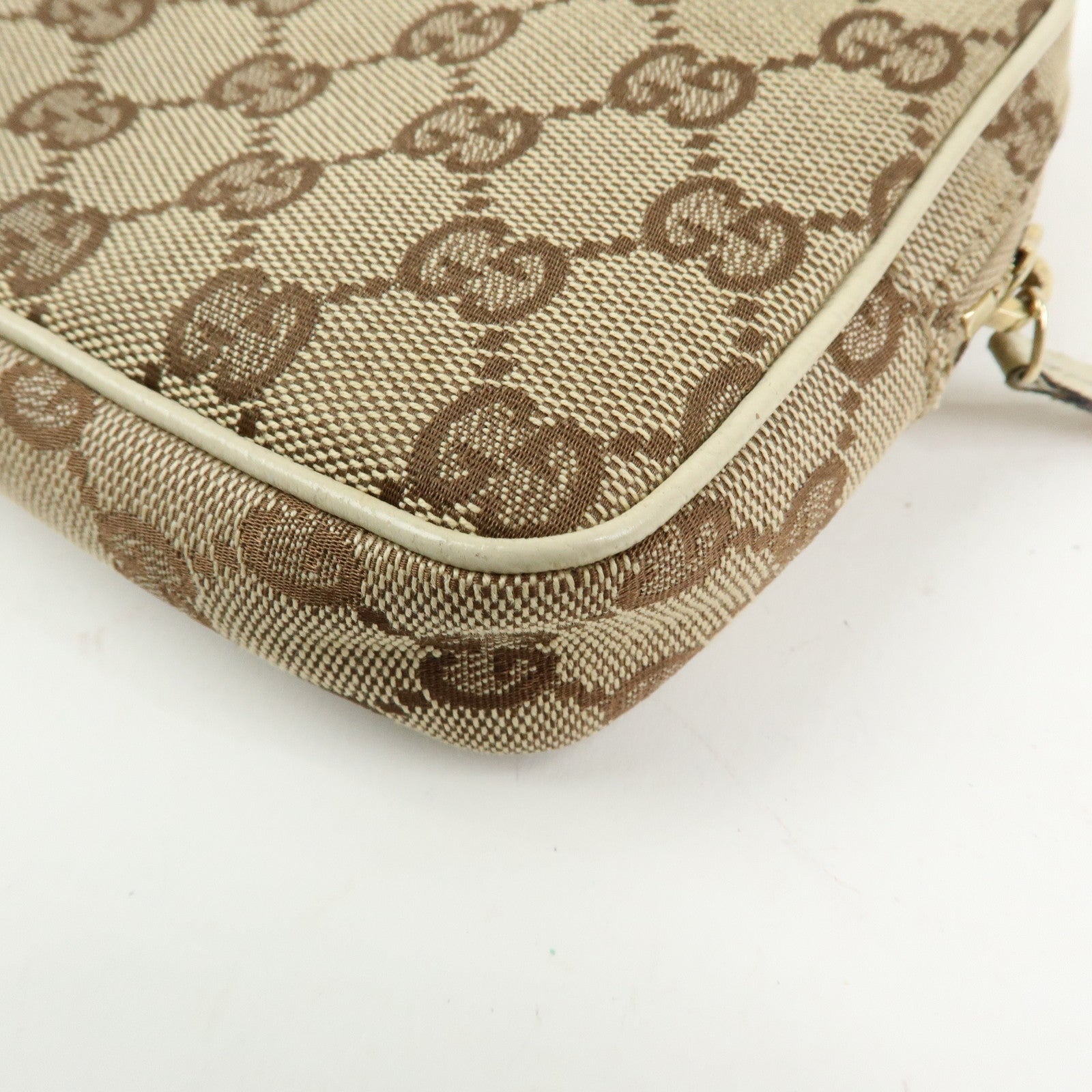 GUCCI GG Canvas Leather Shoulder Crossbody Bag Beige White 120975