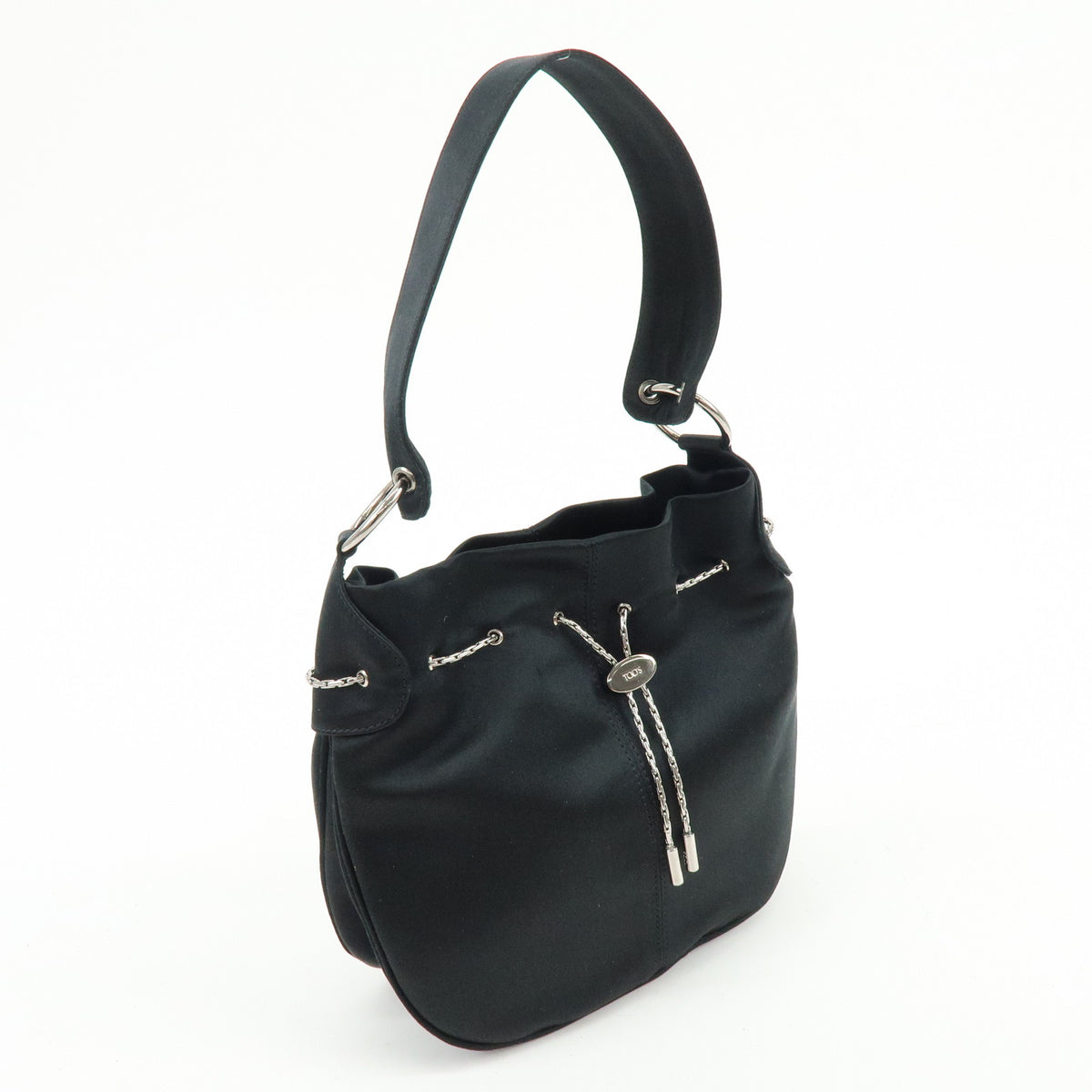 TOD'S Logo Nylon Shoulder Bag Hand Bag Black Silver