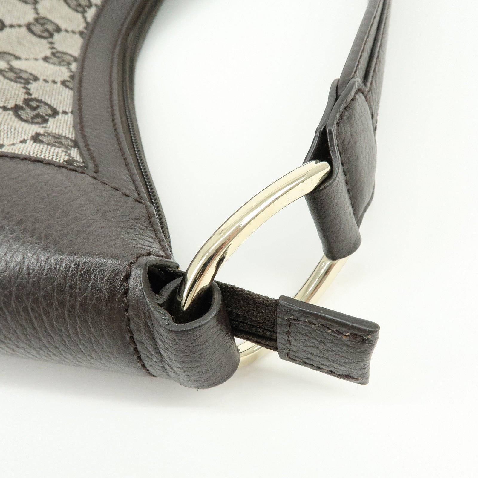 GUCCI GG Canvas Leather Shoulder Bag Dark Brown 257297